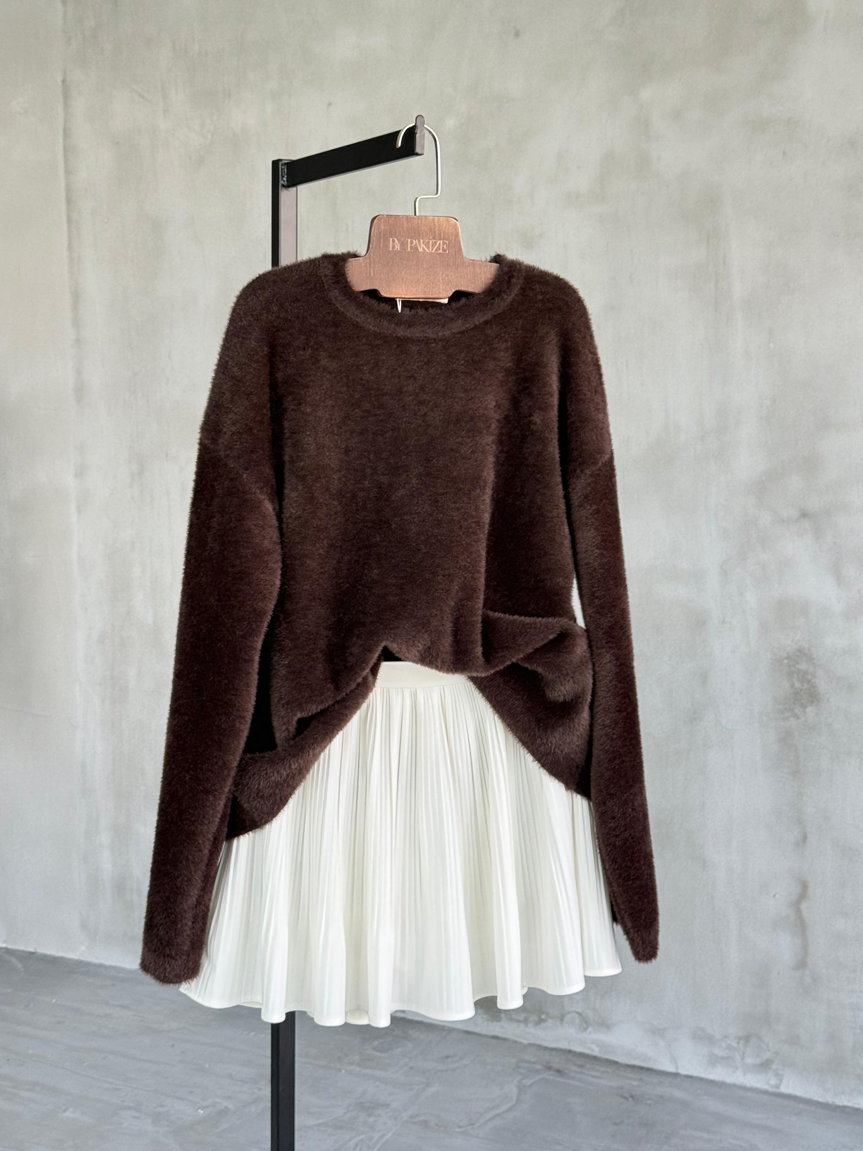 Bisiklet Yaka Angora Kazak (Kahve)