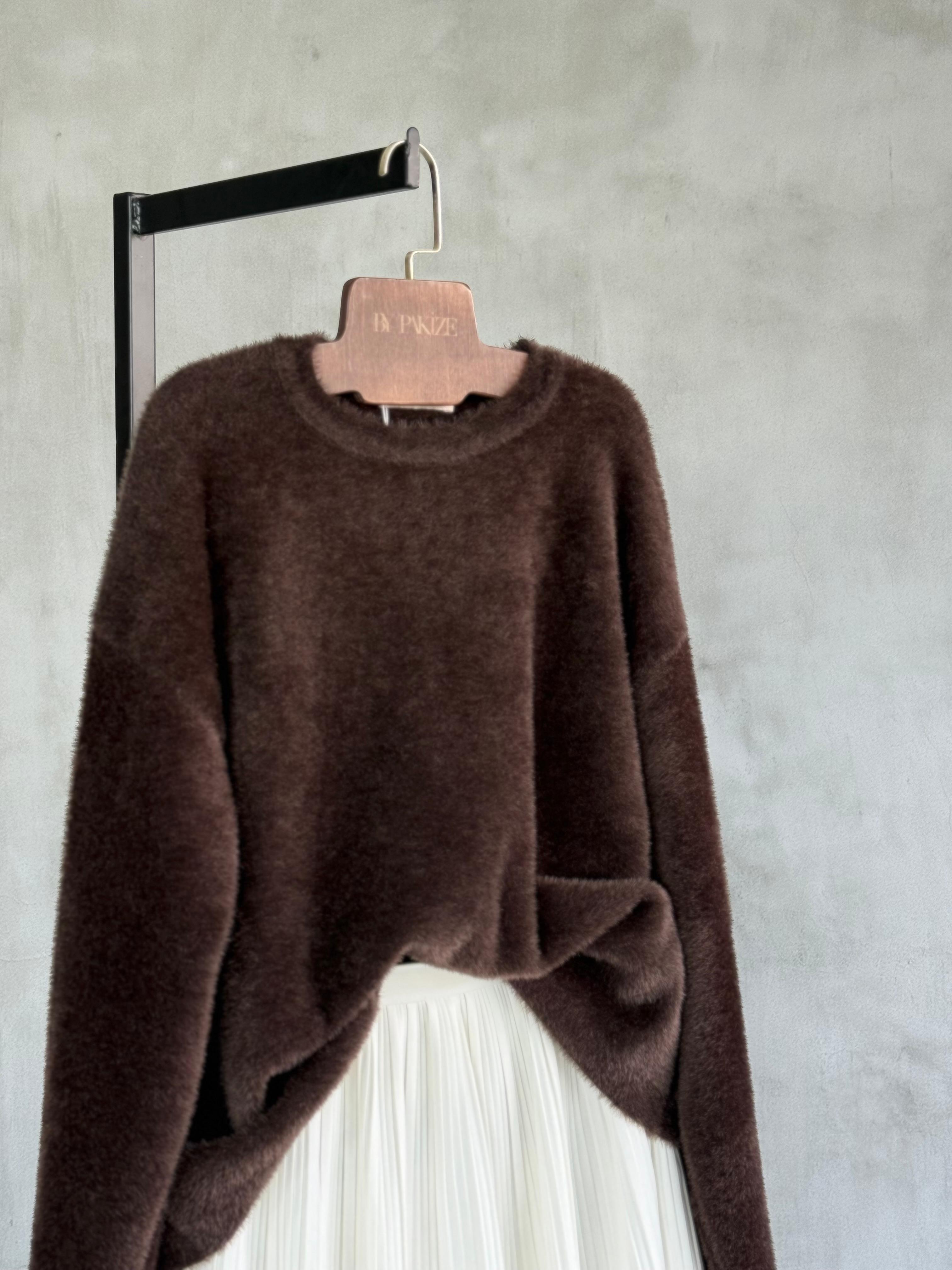 Bisiklet Yaka Angora Kazak (Kahve)