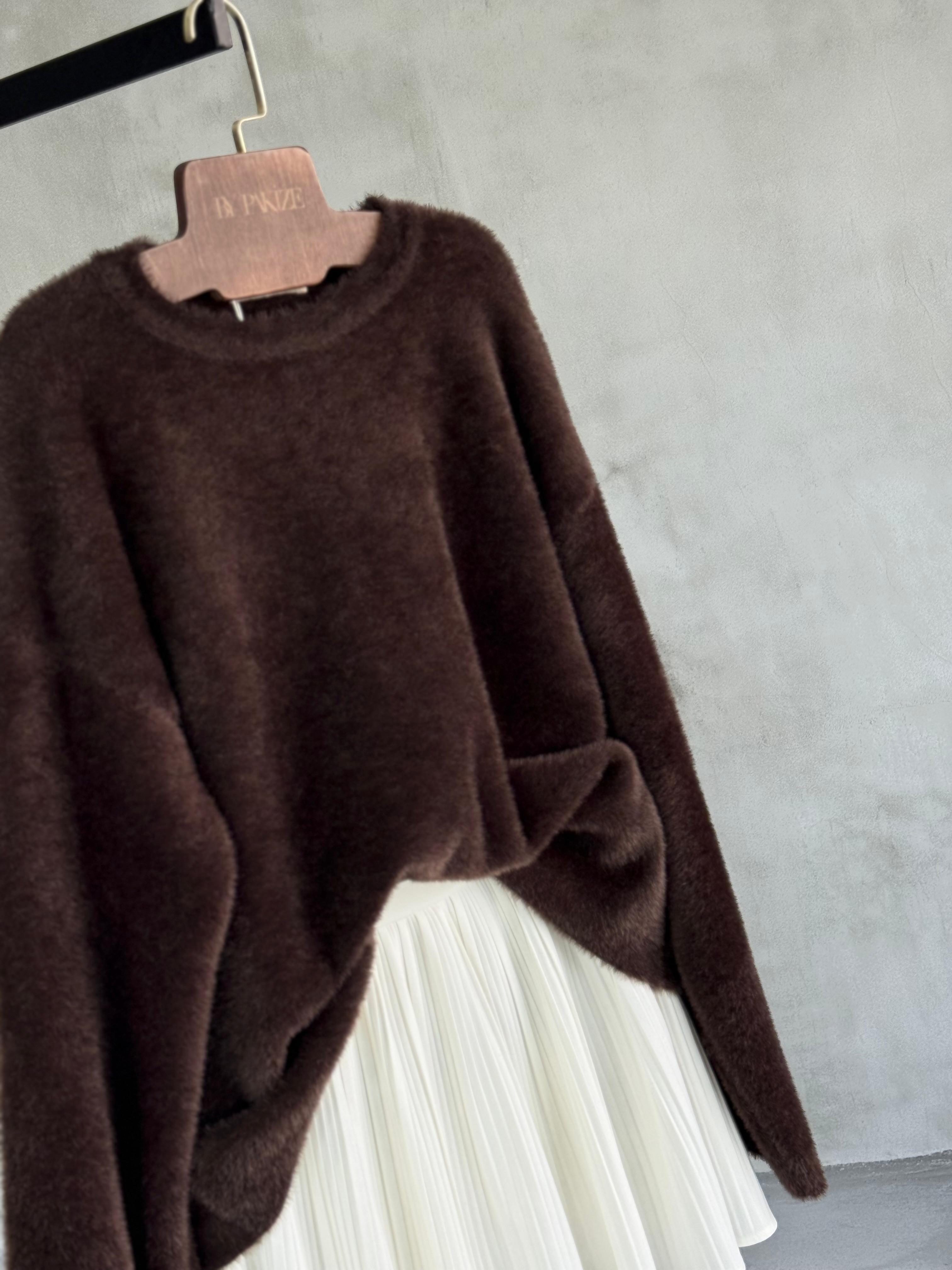 Bisiklet Yaka Angora Kazak (Kahve)