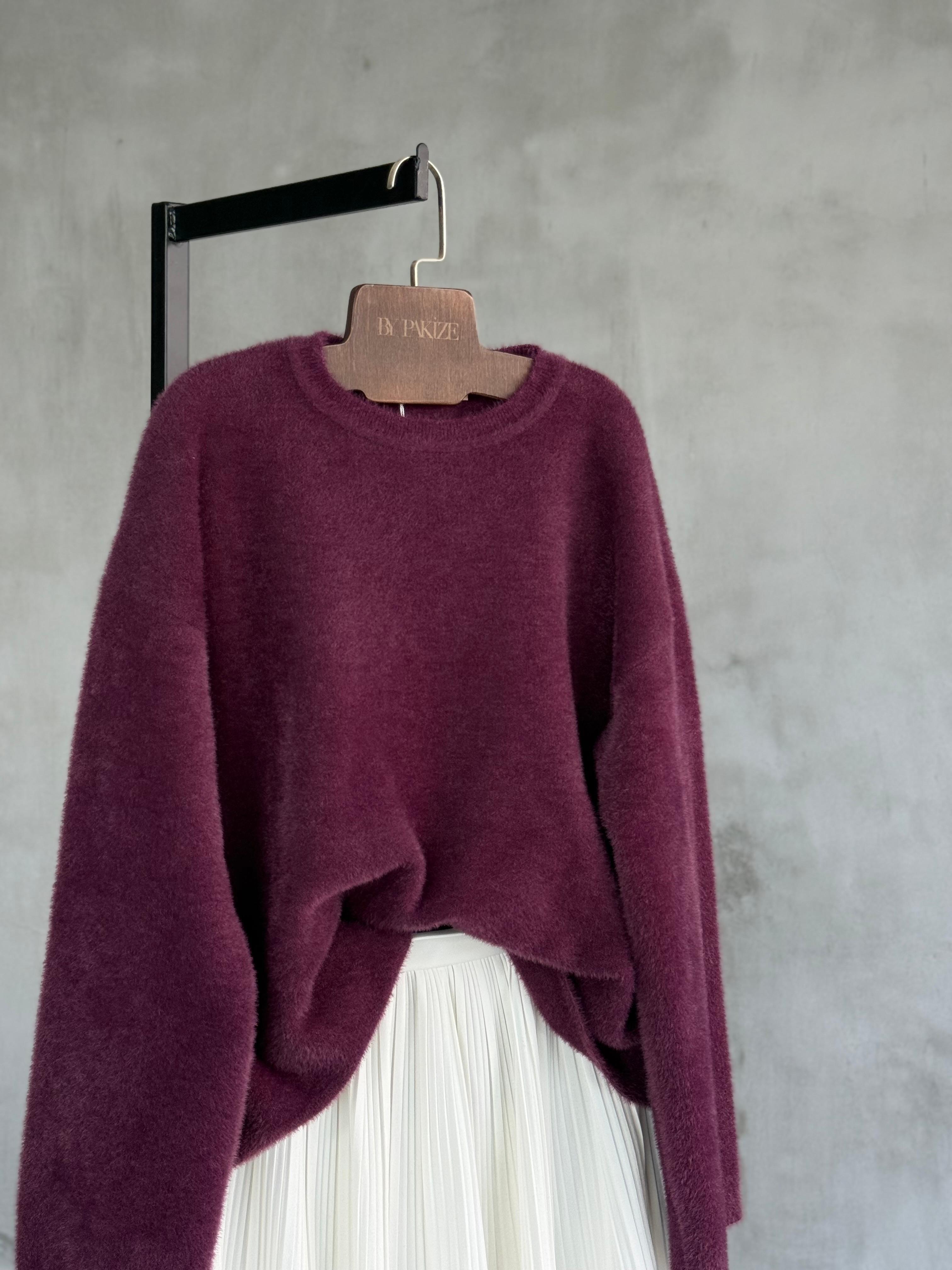 Bisiklet Yaka Angora Kazak (Mürdüm)