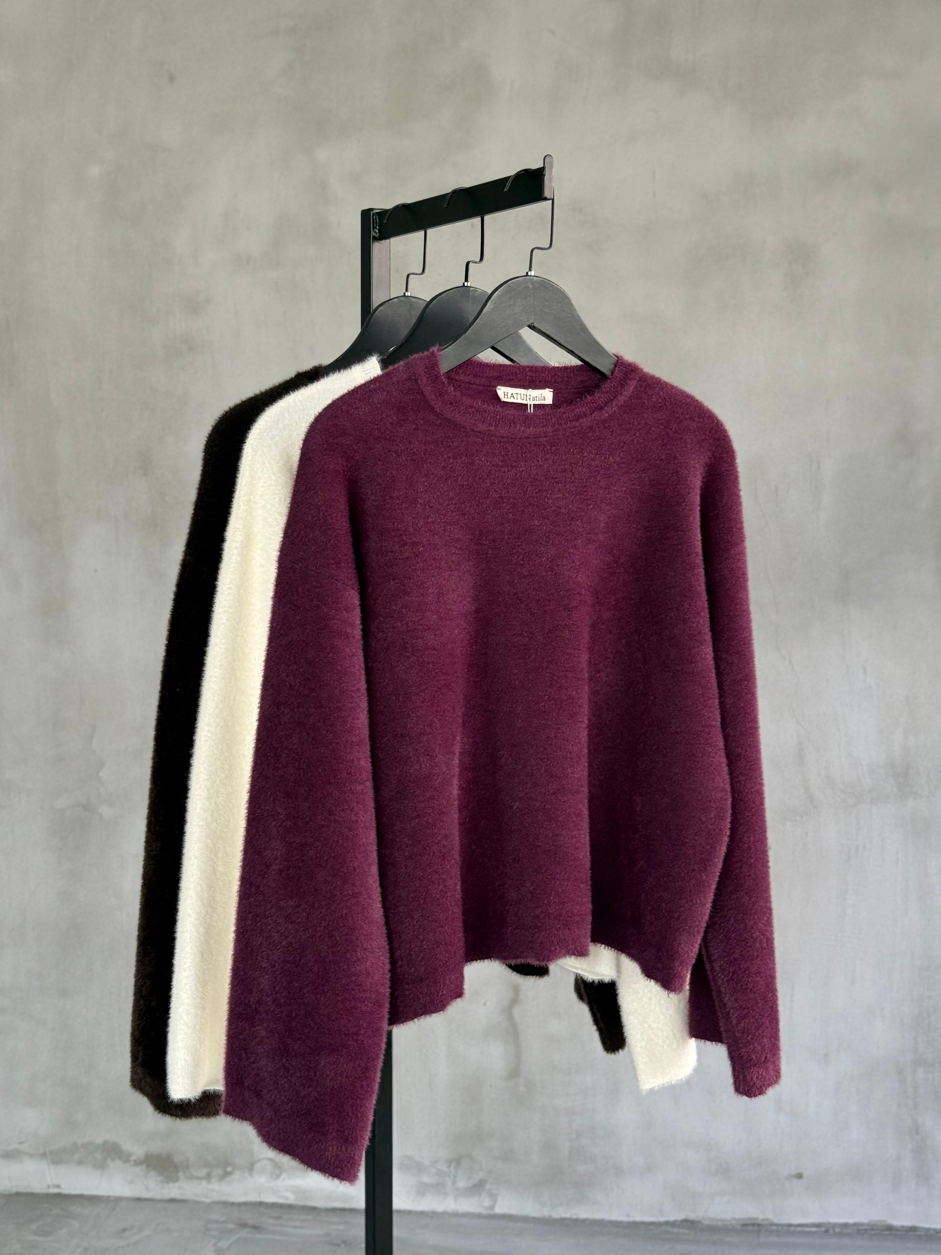 Bisiklet Yaka Angora Kazak (Mürdüm)