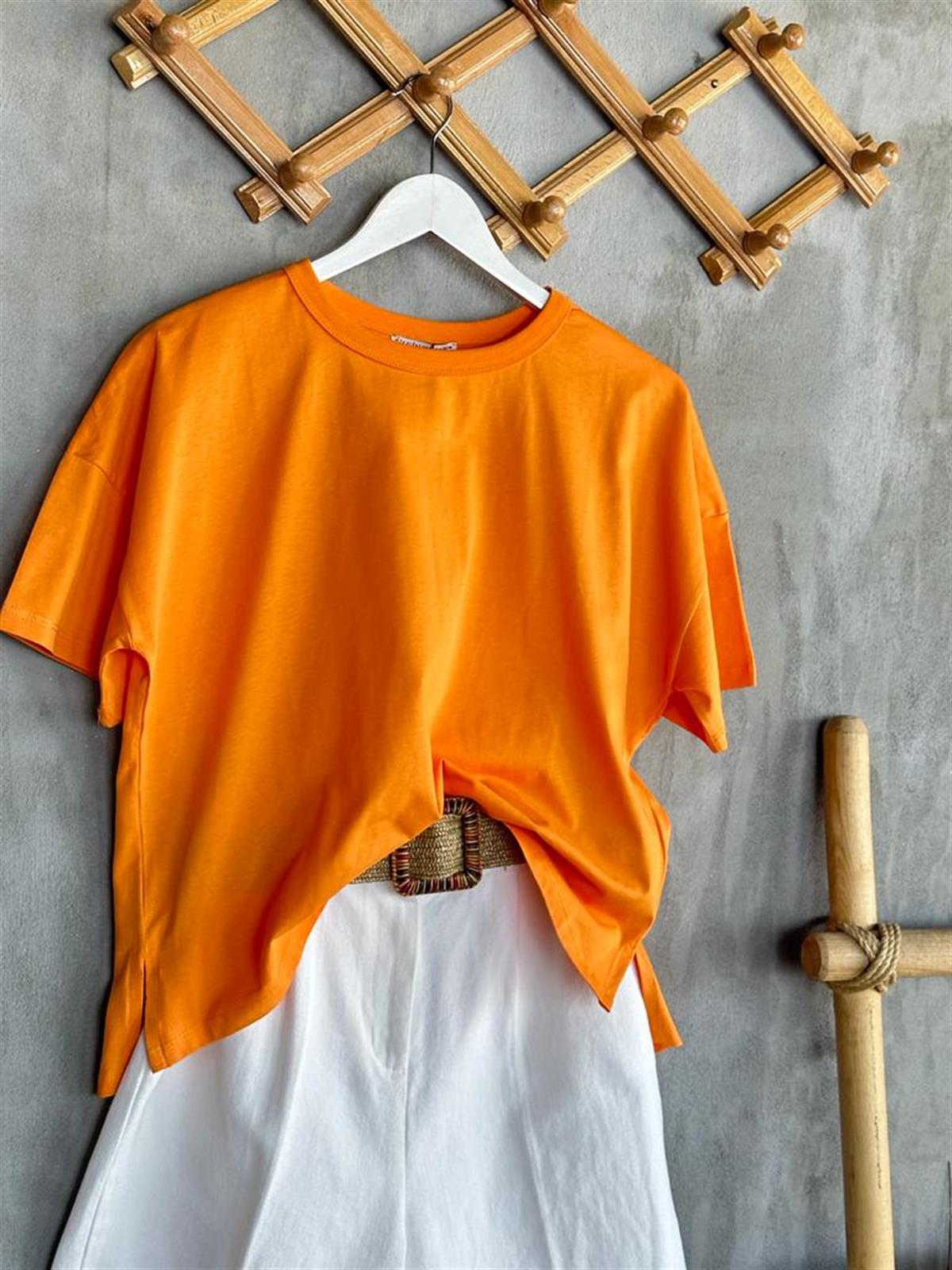 Bisiklet Yaka Oversize Tişört (Oranj)