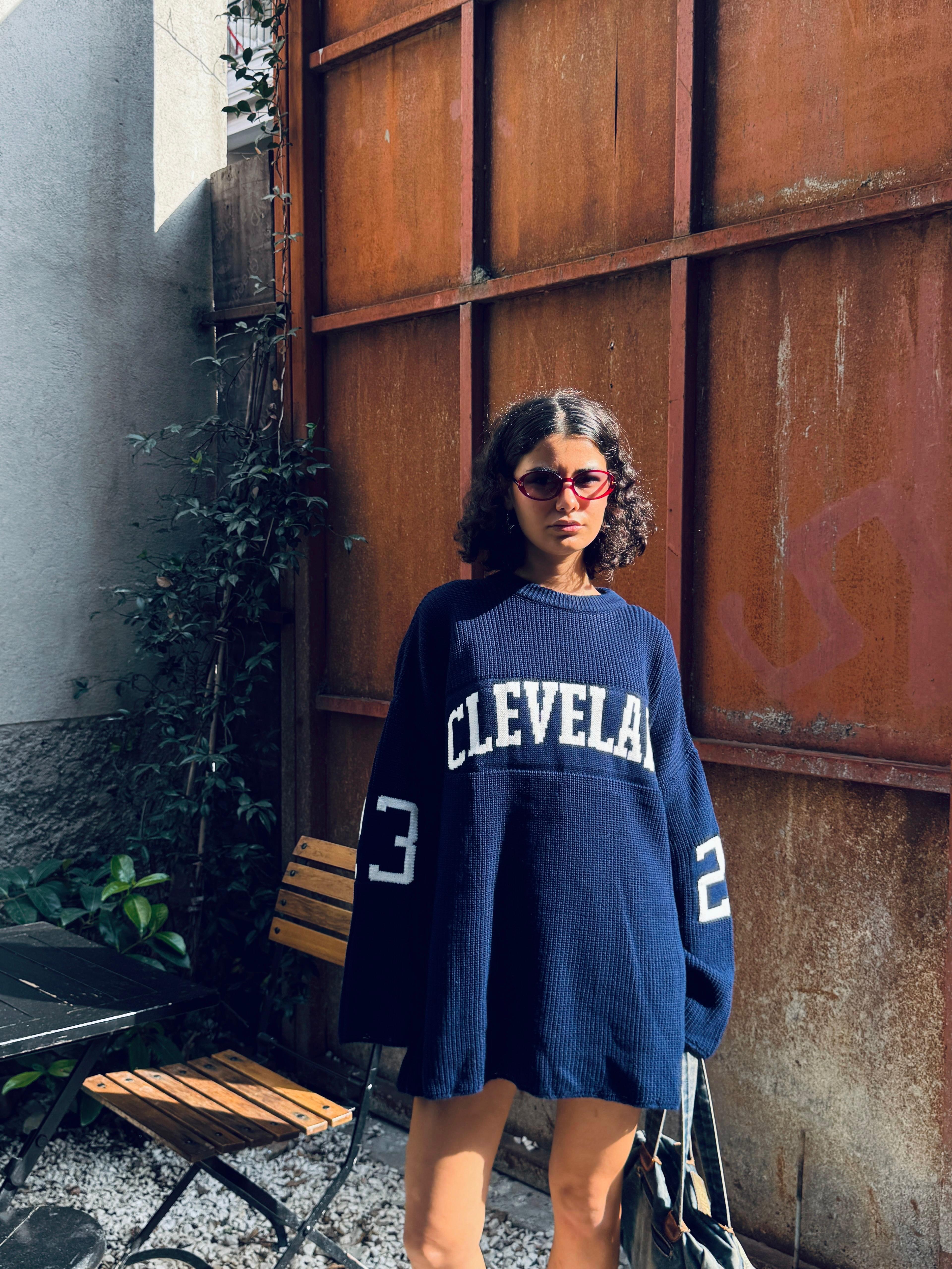 Bisiklet Yaka Yazı Baskı Detaylı Oversize Kazak (Lacivert)