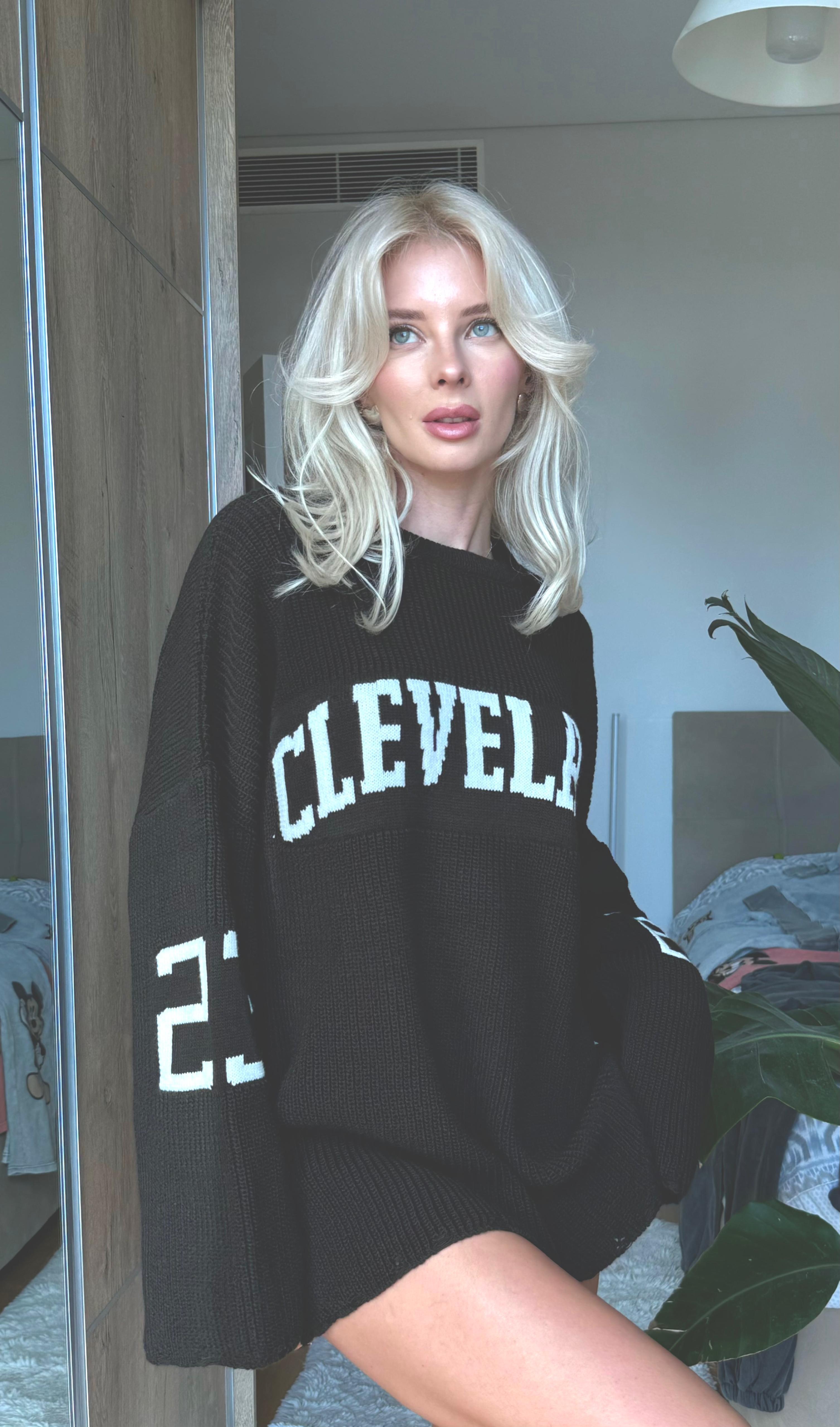 Bisiklet Yaka Yazı Baskı Detaylı Oversize Kazak (Acı Kahve)