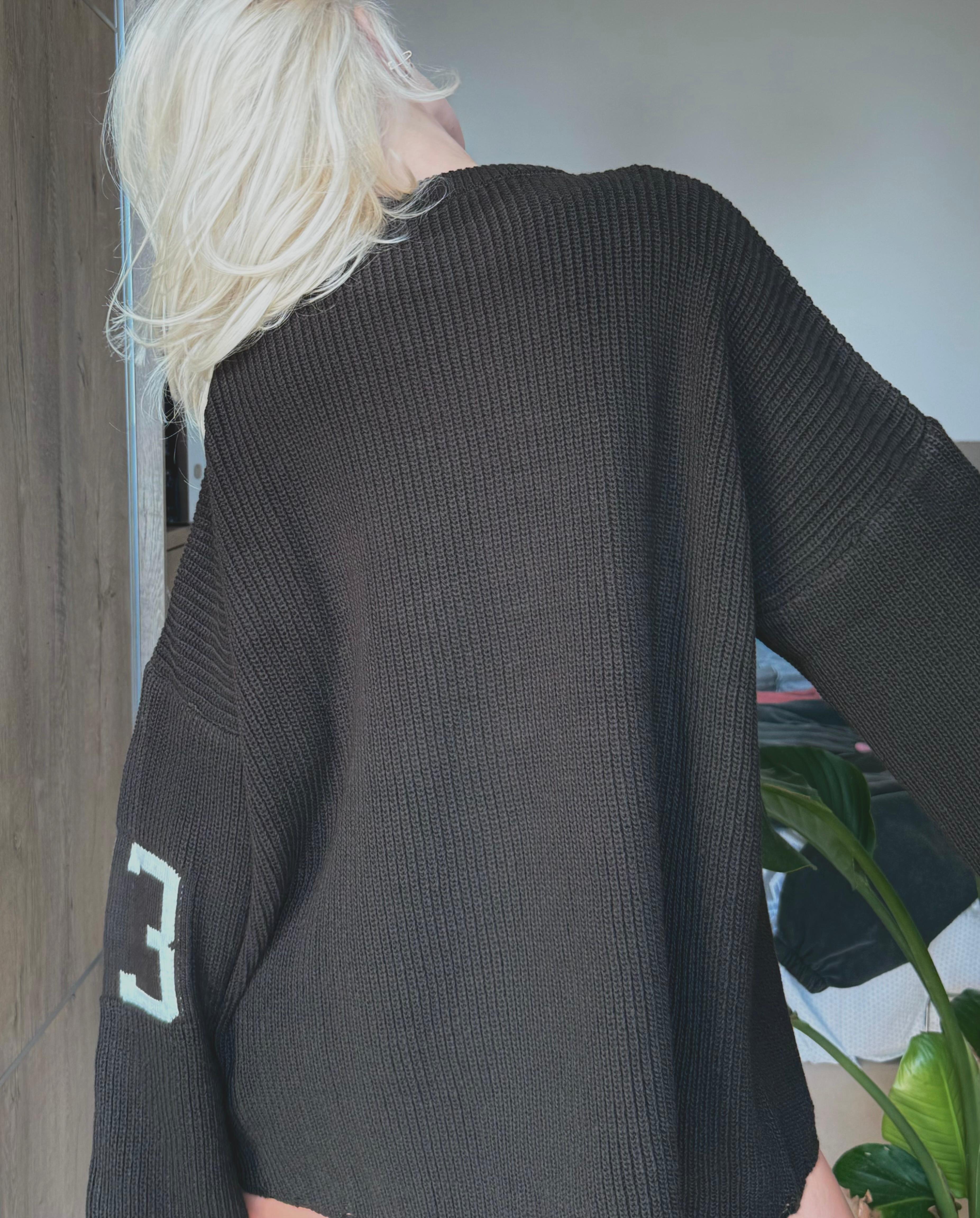 Bisiklet Yaka Yazı Baskı Detaylı Oversize Kazak (Acı Kahve)