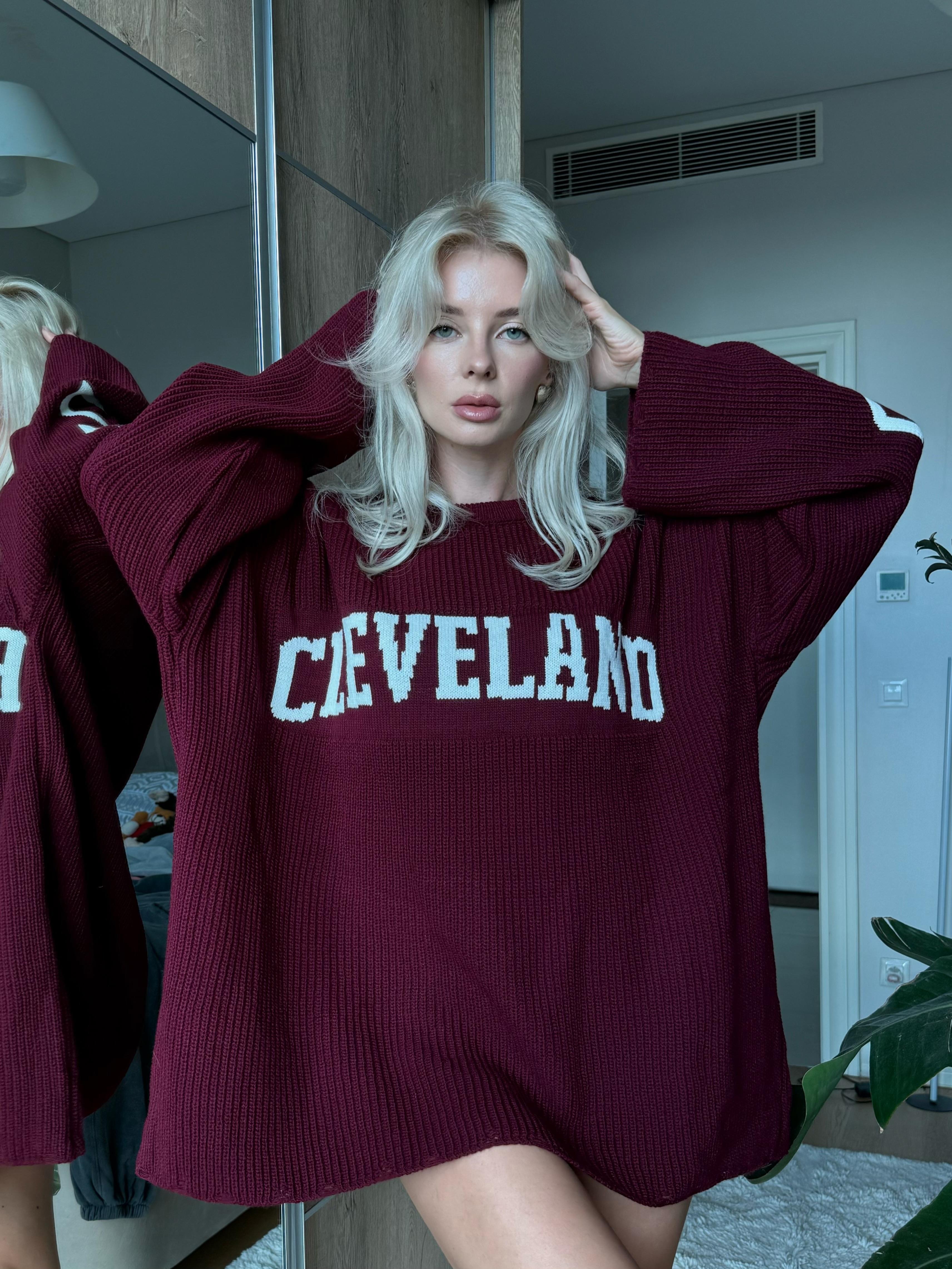 Bisiklet Yaka Yazı Baskı Detaylı Oversize Kazak (Bordo)