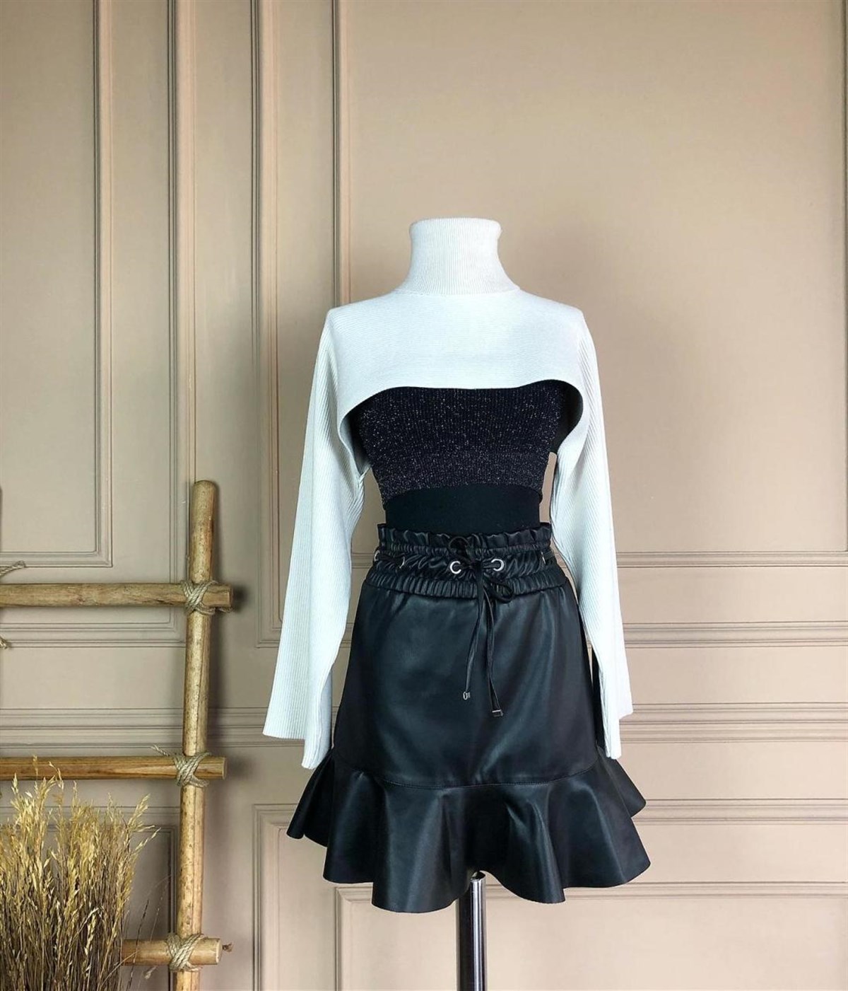 Boğazlı Kimono Kol Triko Bolero