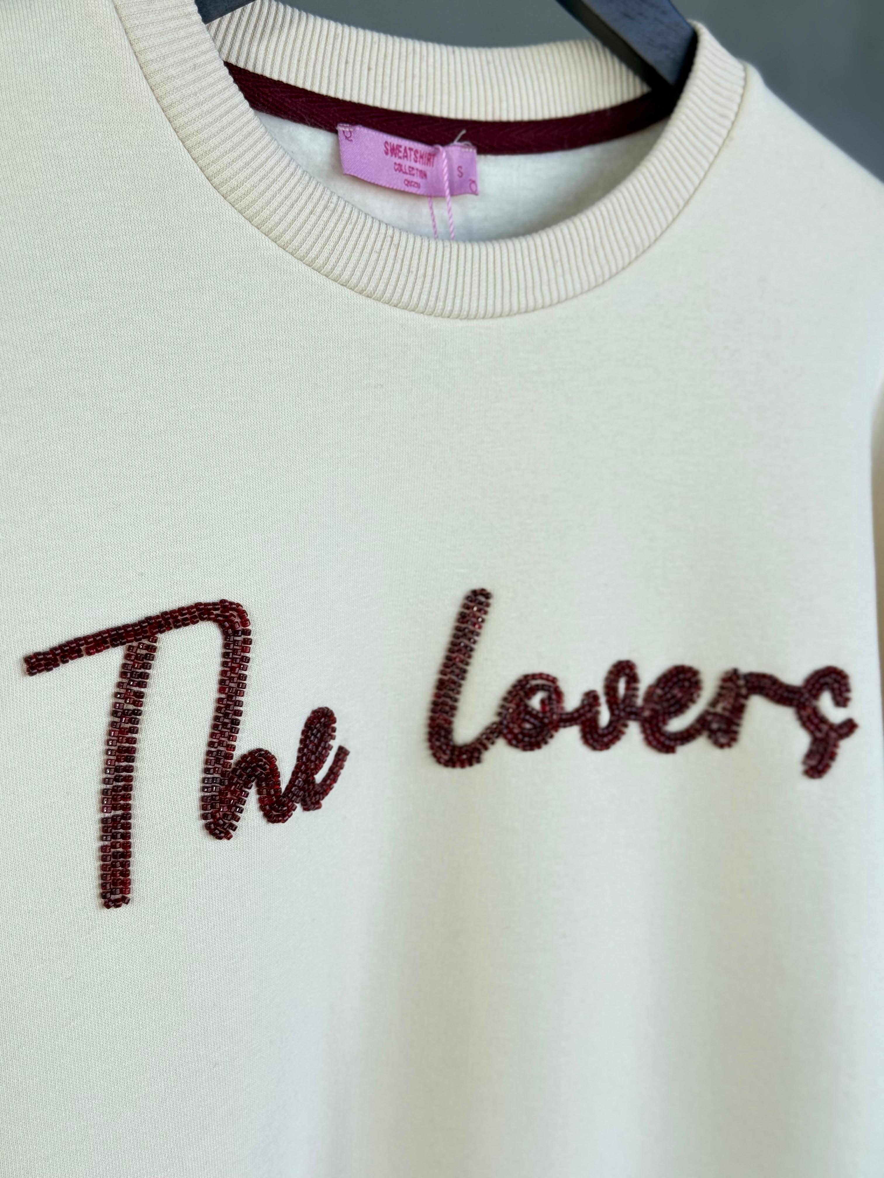 Boncuk Nakışlı Oversize Sweatshirt (Bej)