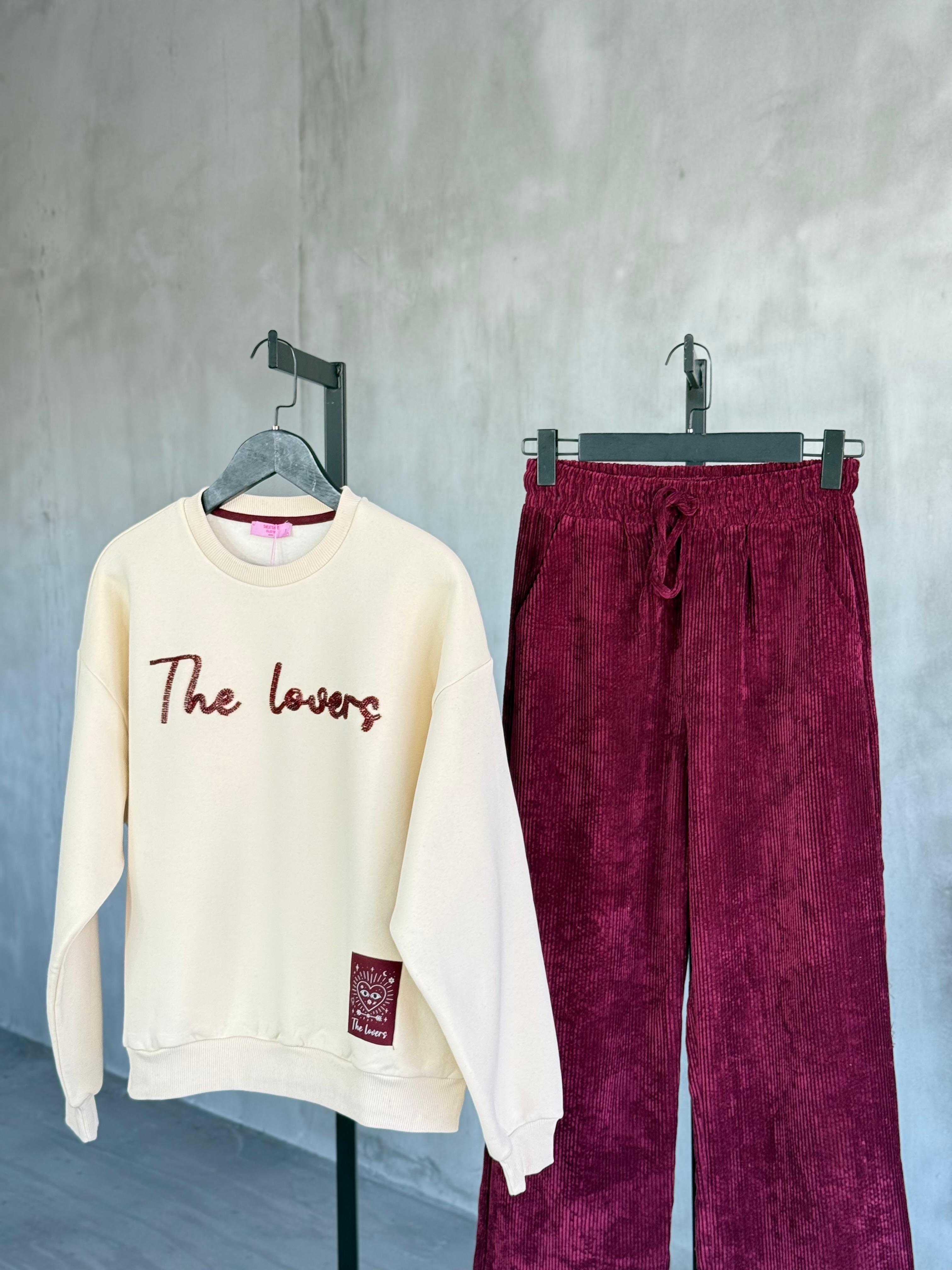 Boncuk Nakışlı Oversize Sweatshirt (Bej)