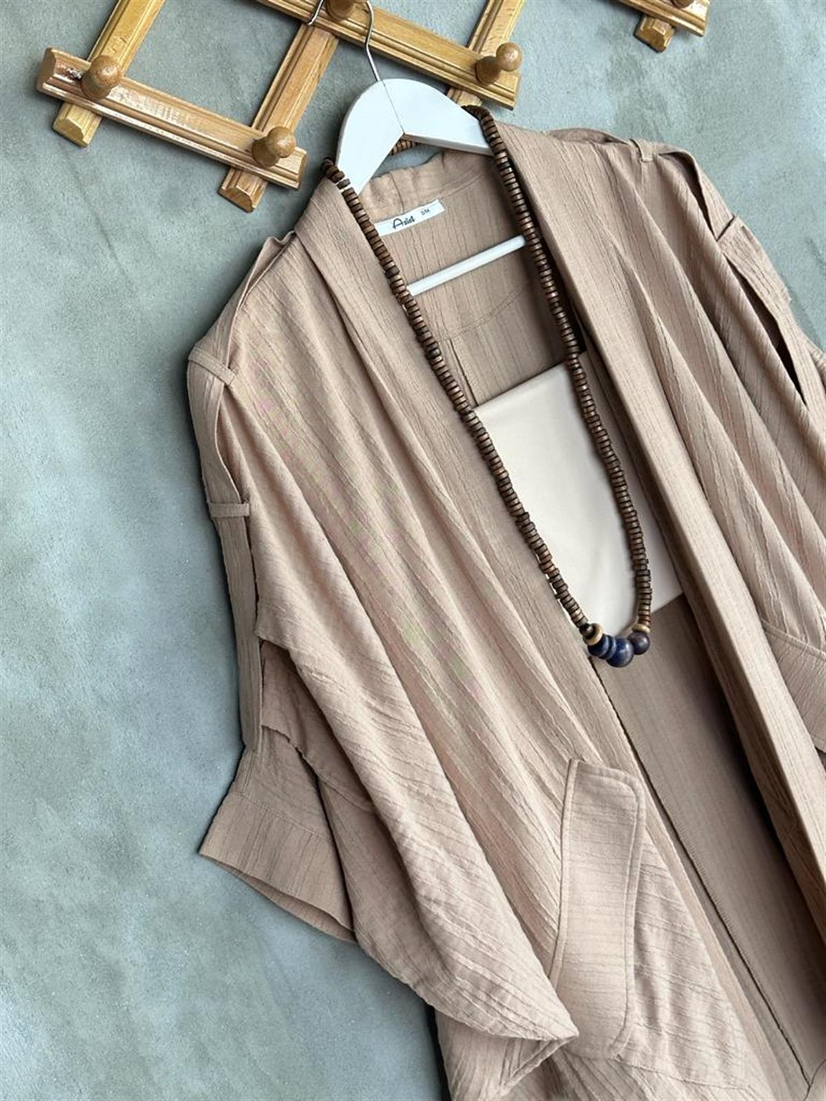 Bürümcük Kumaş Kol Detaylı Kimono (Camel)