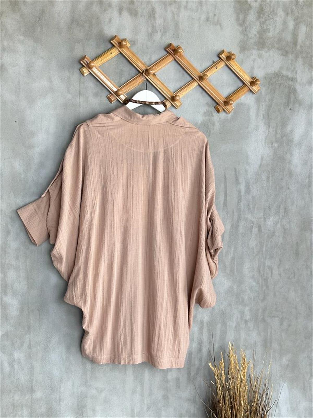 Bürümcük Kumaş Kol Detaylı Kimono (Camel)