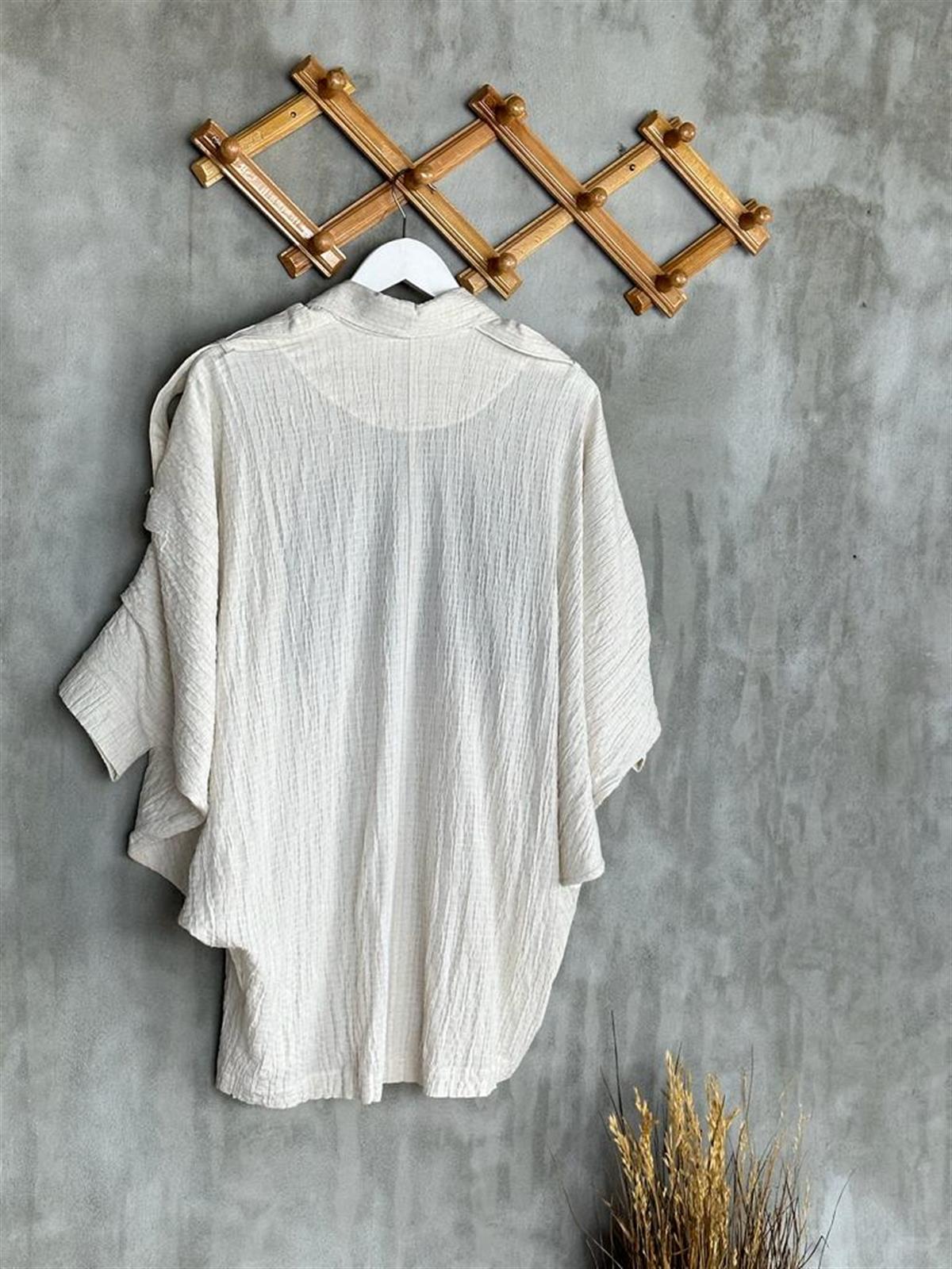 Bürümcük Kumaş Kol Detaylı Kimono (Taş)