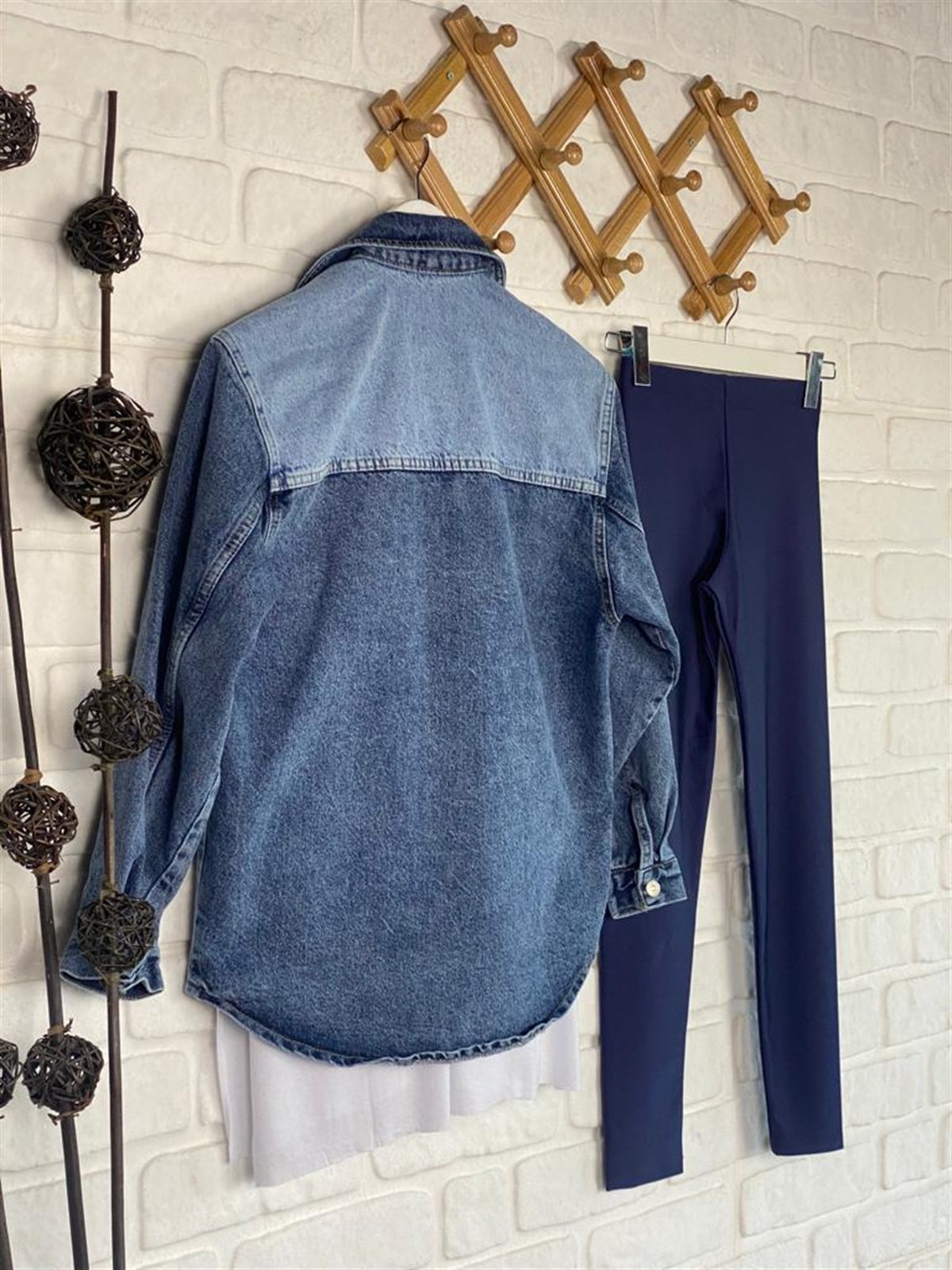 Çift Renk Oversize Gömlek (Lacivert)