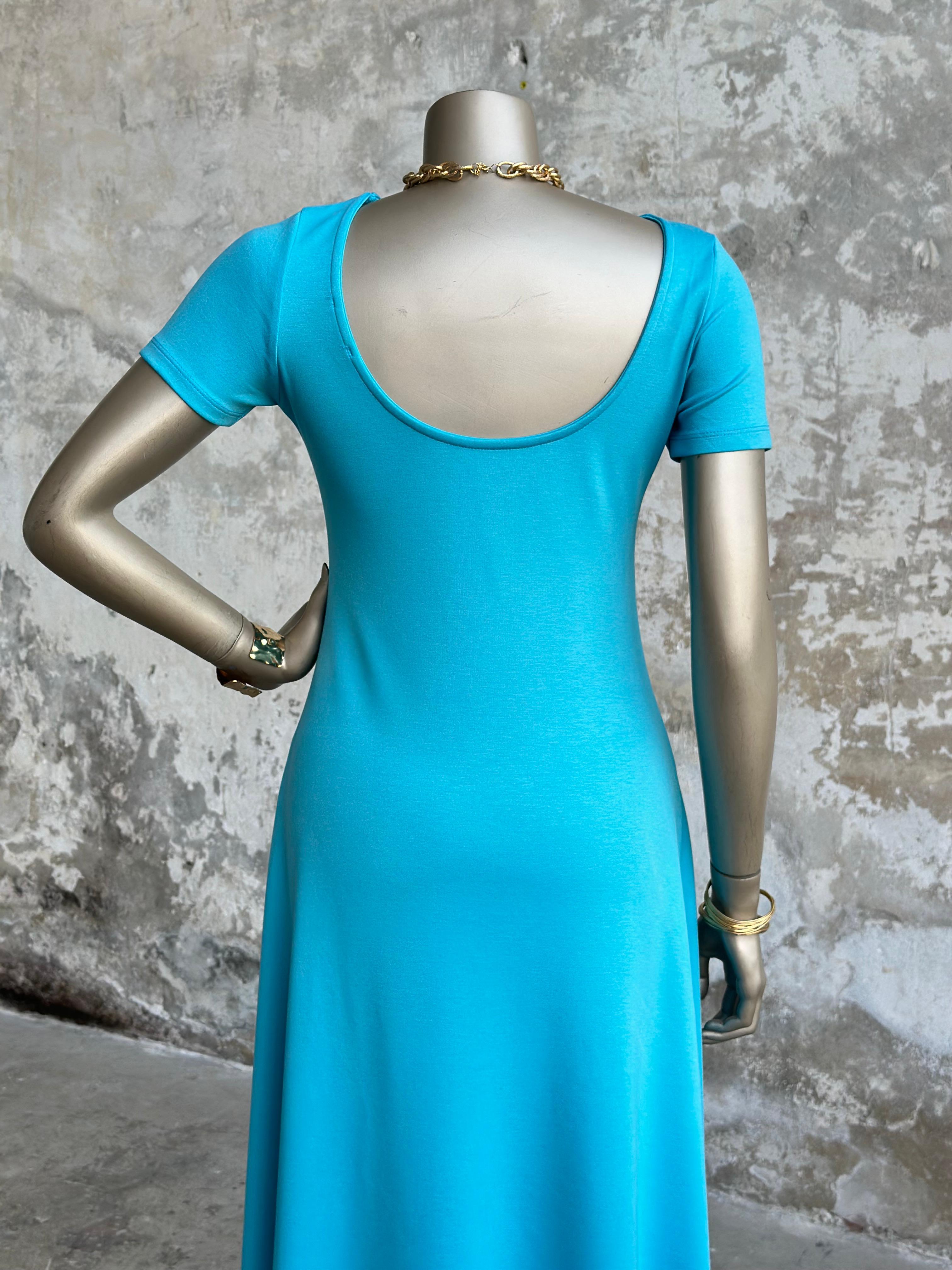 Çift Yırtmaç Detaylı Sırt Dekolteli Modal Elbise (Turkuaz)