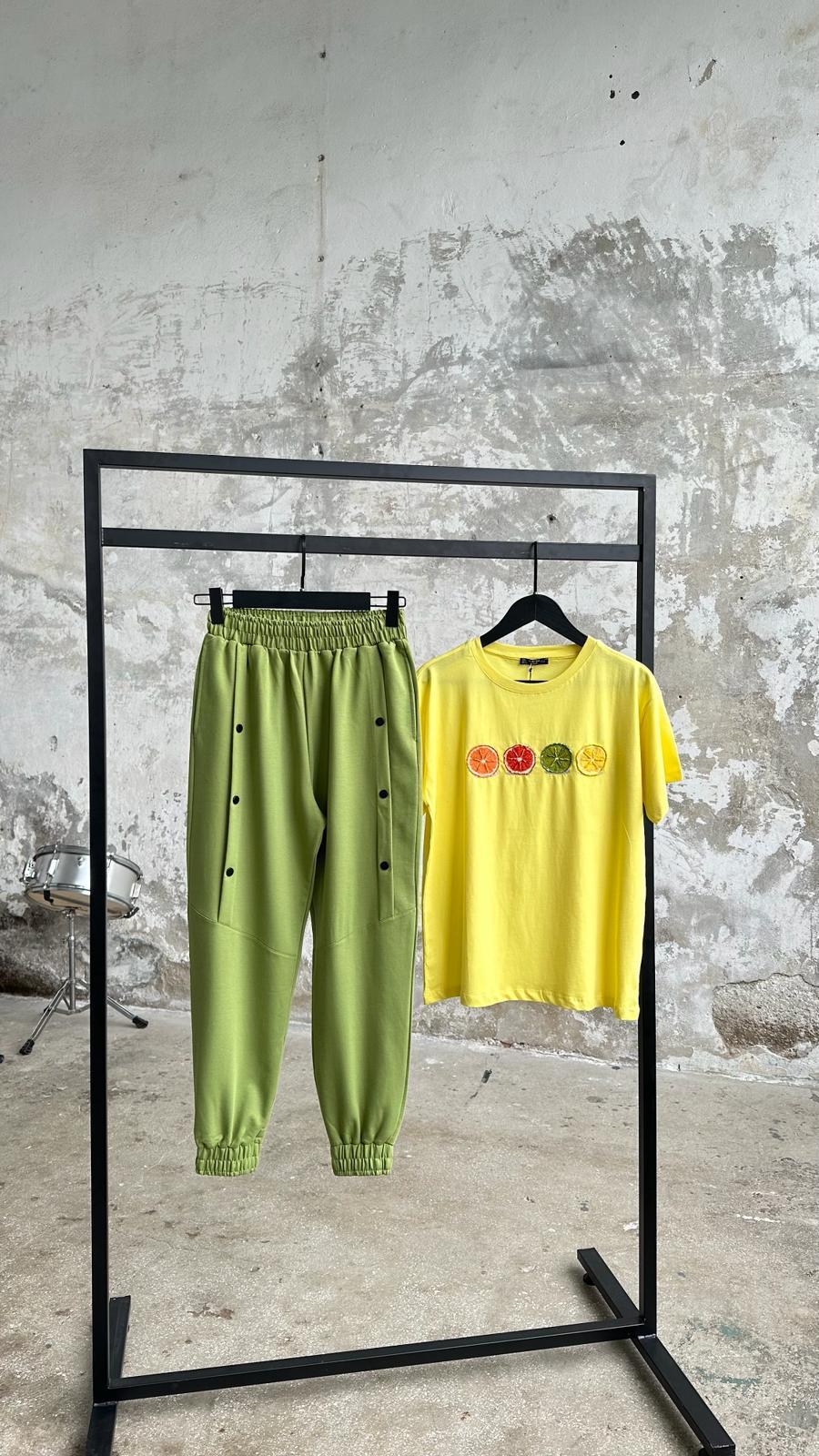 Çıtçıt Detaylı Paça Lastikli Pantolon (Yağ Yeşili)