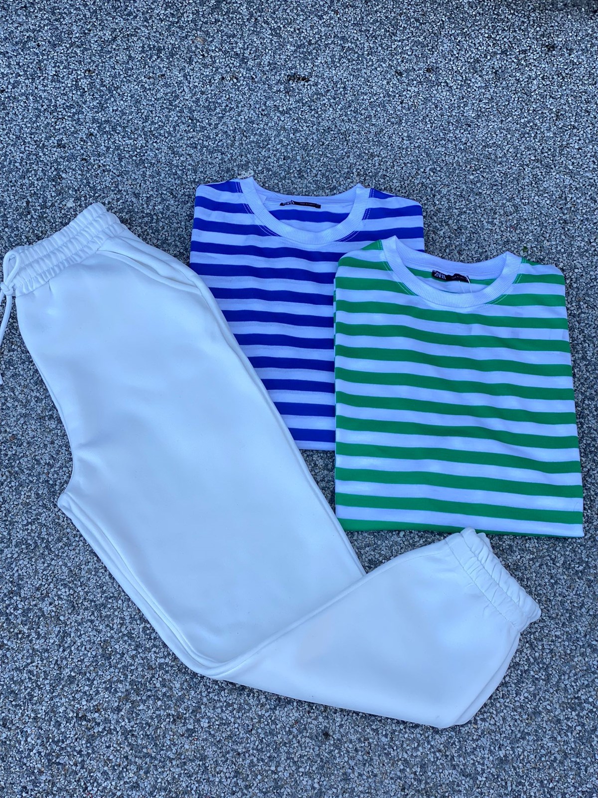 Çizgili Oversize Sweat (Mavi/Yeşil)