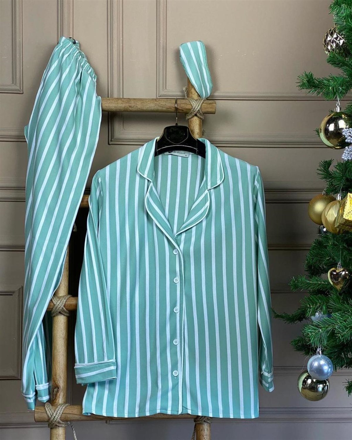Çizgili Pijama Takımı (YEŞİL)