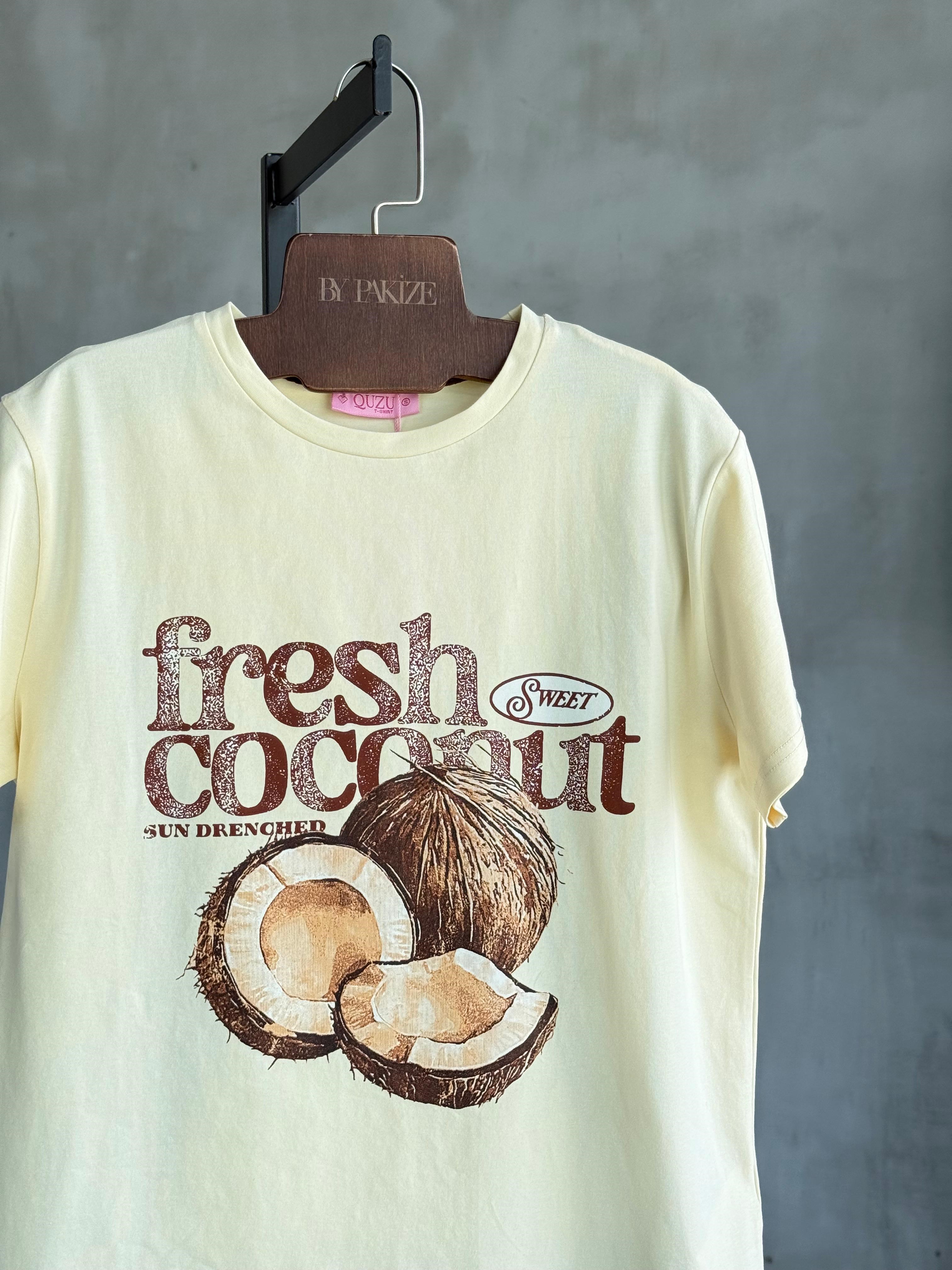 Coconut Baskılı Tişört (Krem)