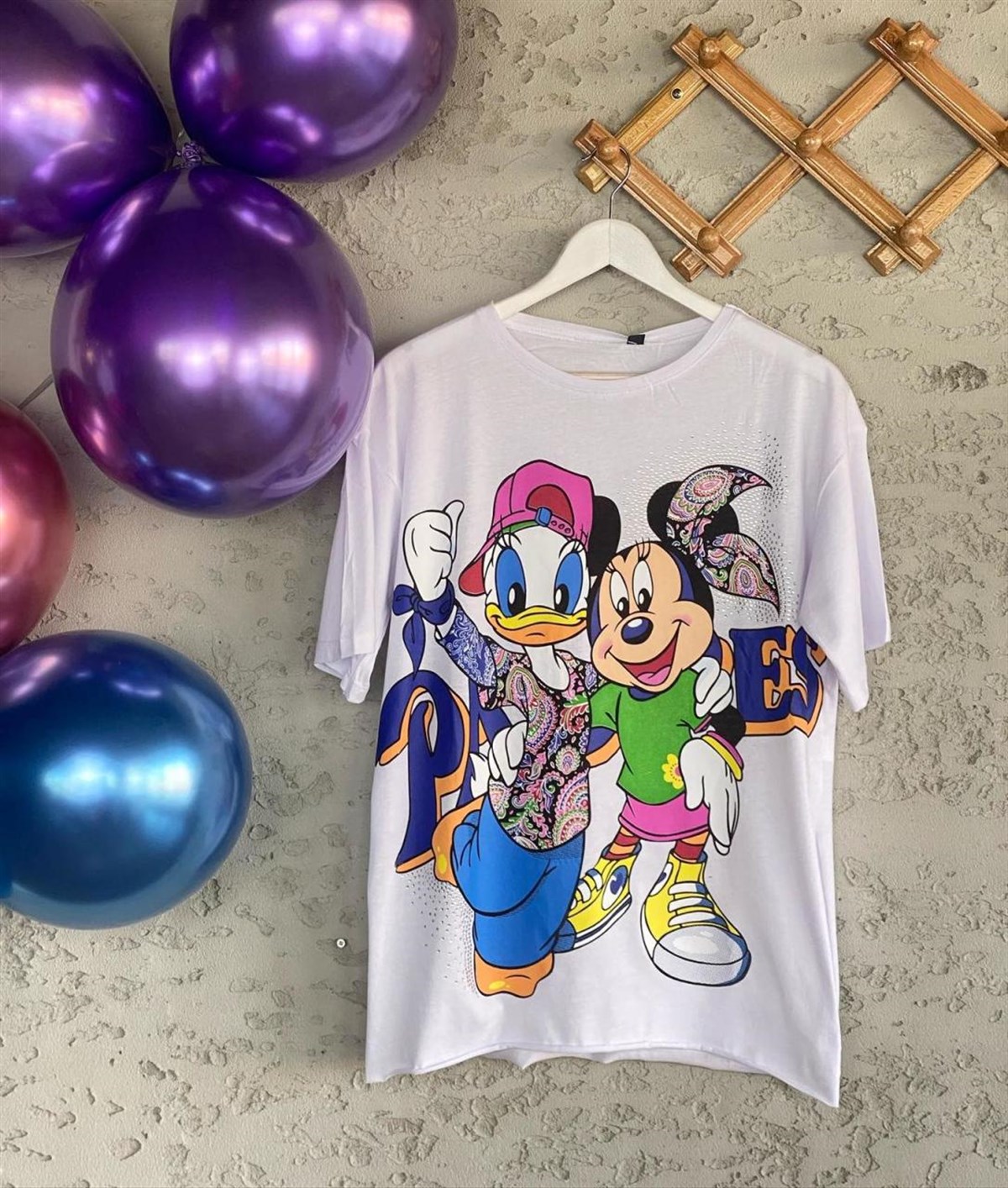 Daffy ve Mickey Taş İşleme Baskılı Tshirt