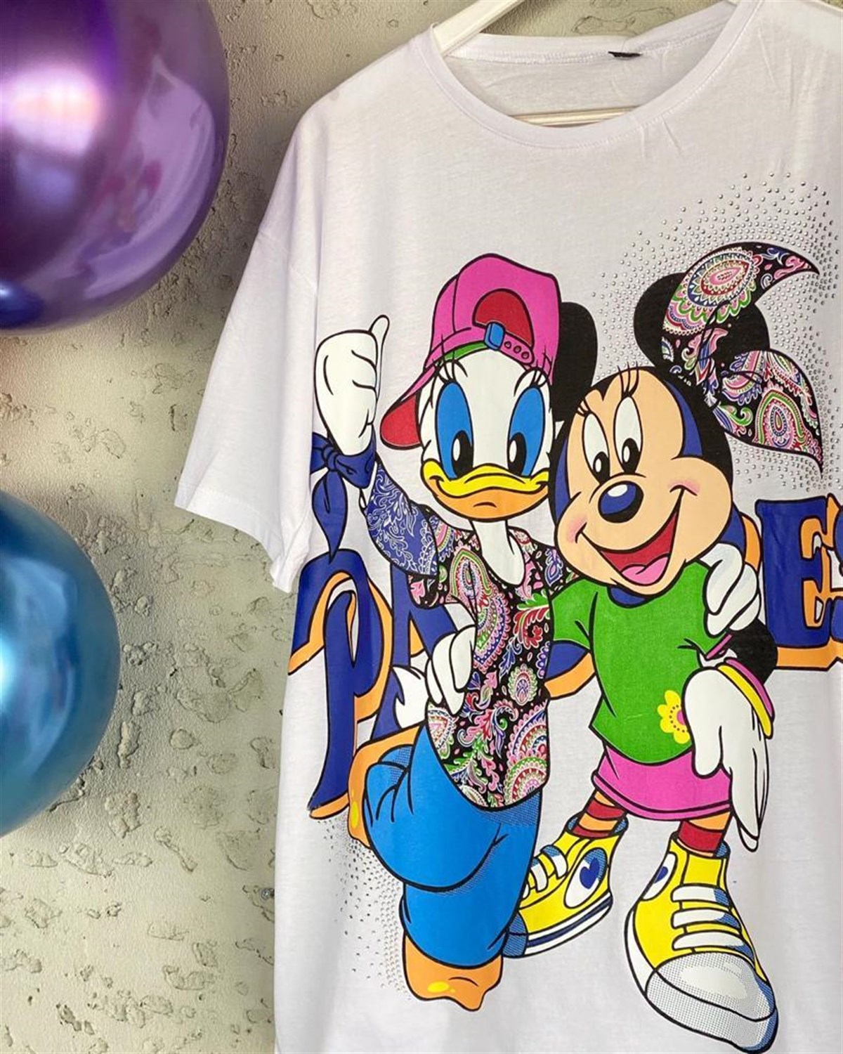 Daffy ve Mickey Taş İşleme Baskılı Tshirt