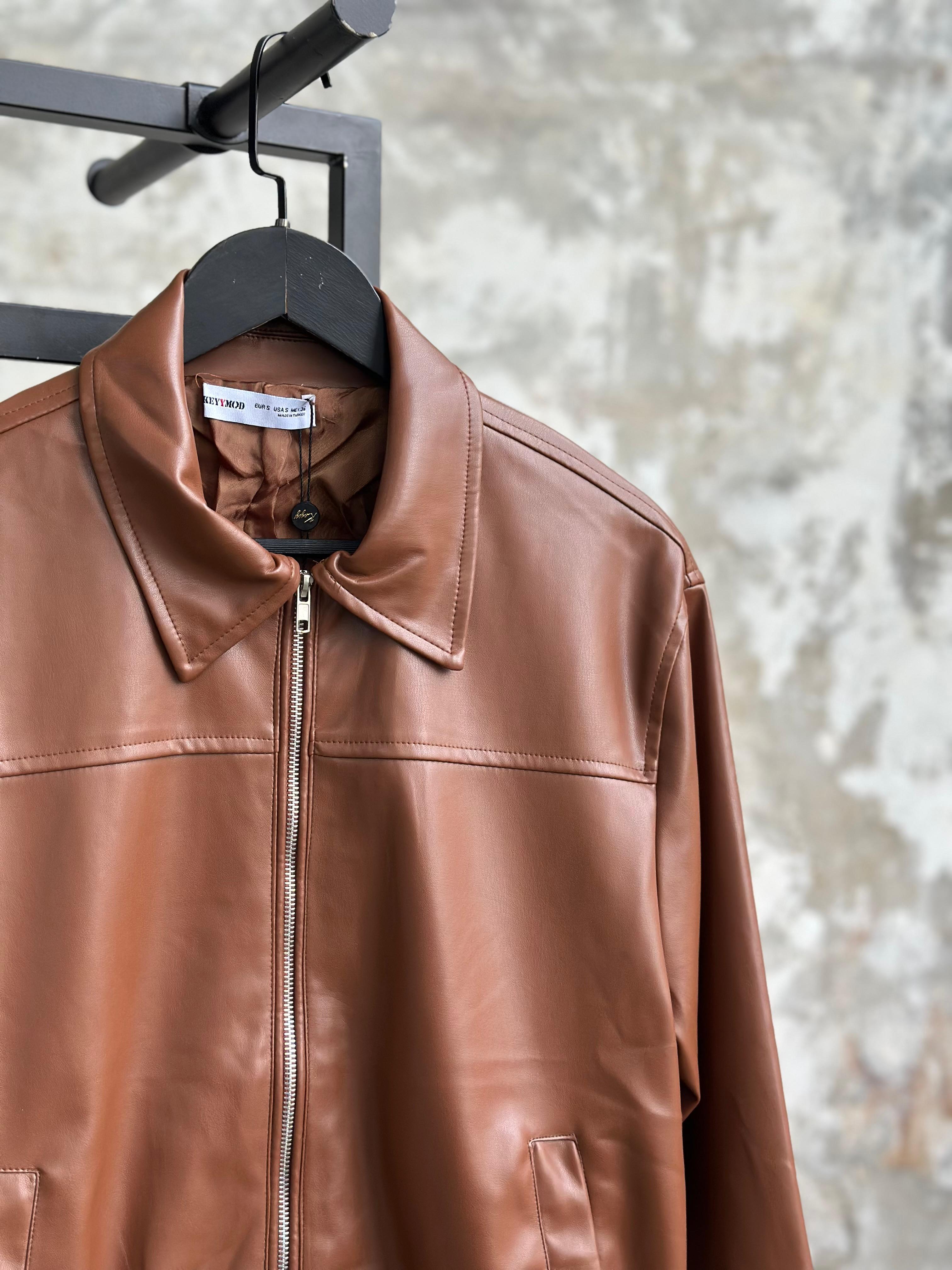 Deri Bomber Ceket (Taba)