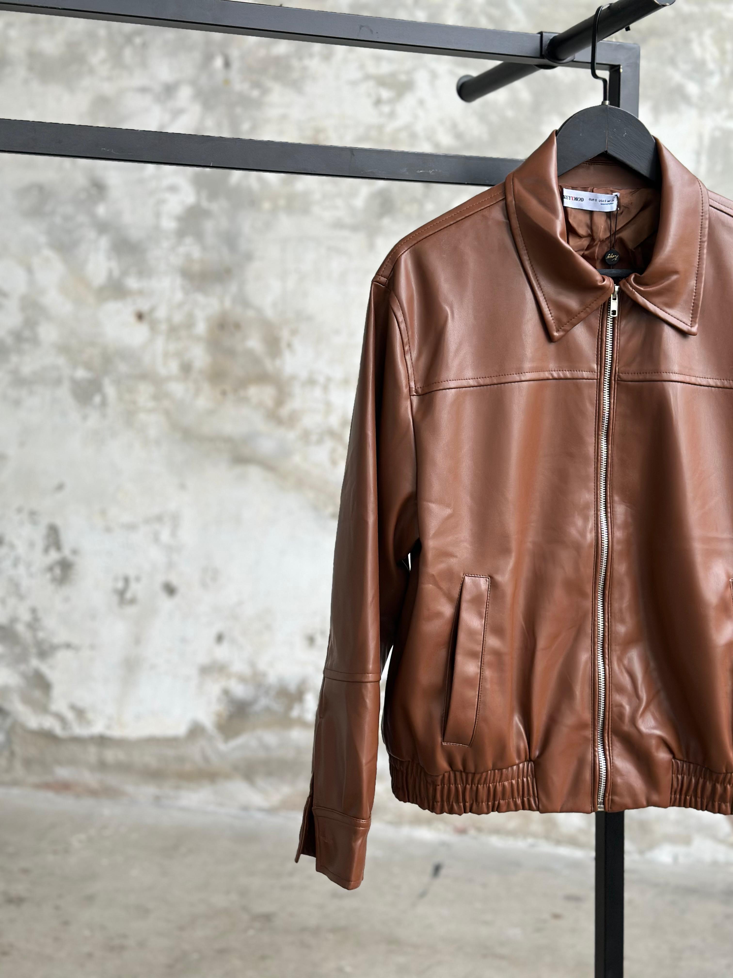 Deri Bomber Ceket (Taba)