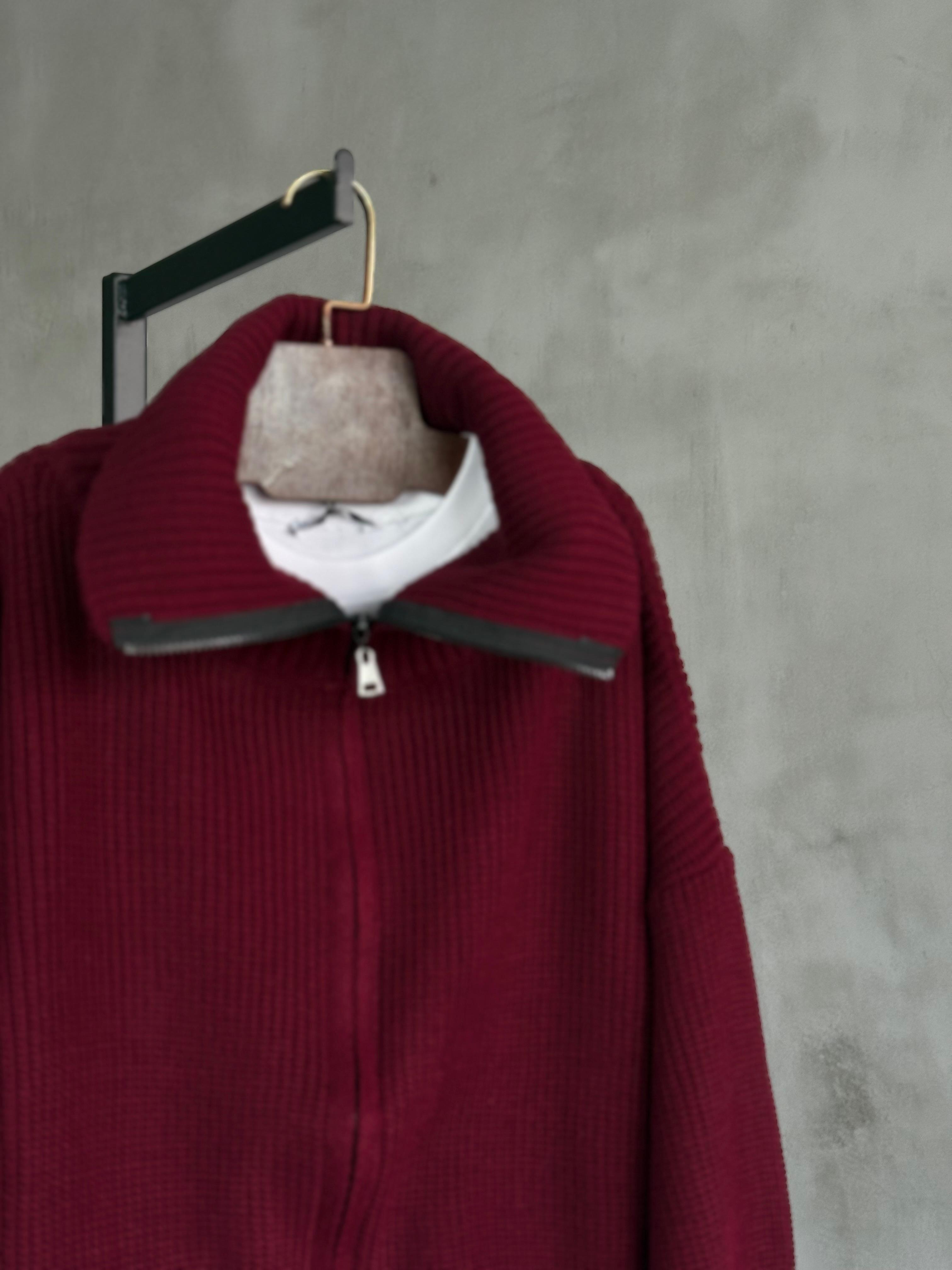 Dik Yaka Fermuarlı Kolej Hırka (Bordo)