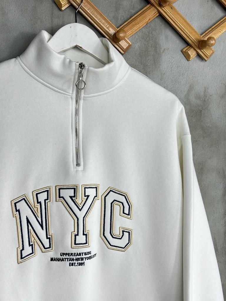 Dikiş Baskılı Oversize Kadın Sweat (Ekru)