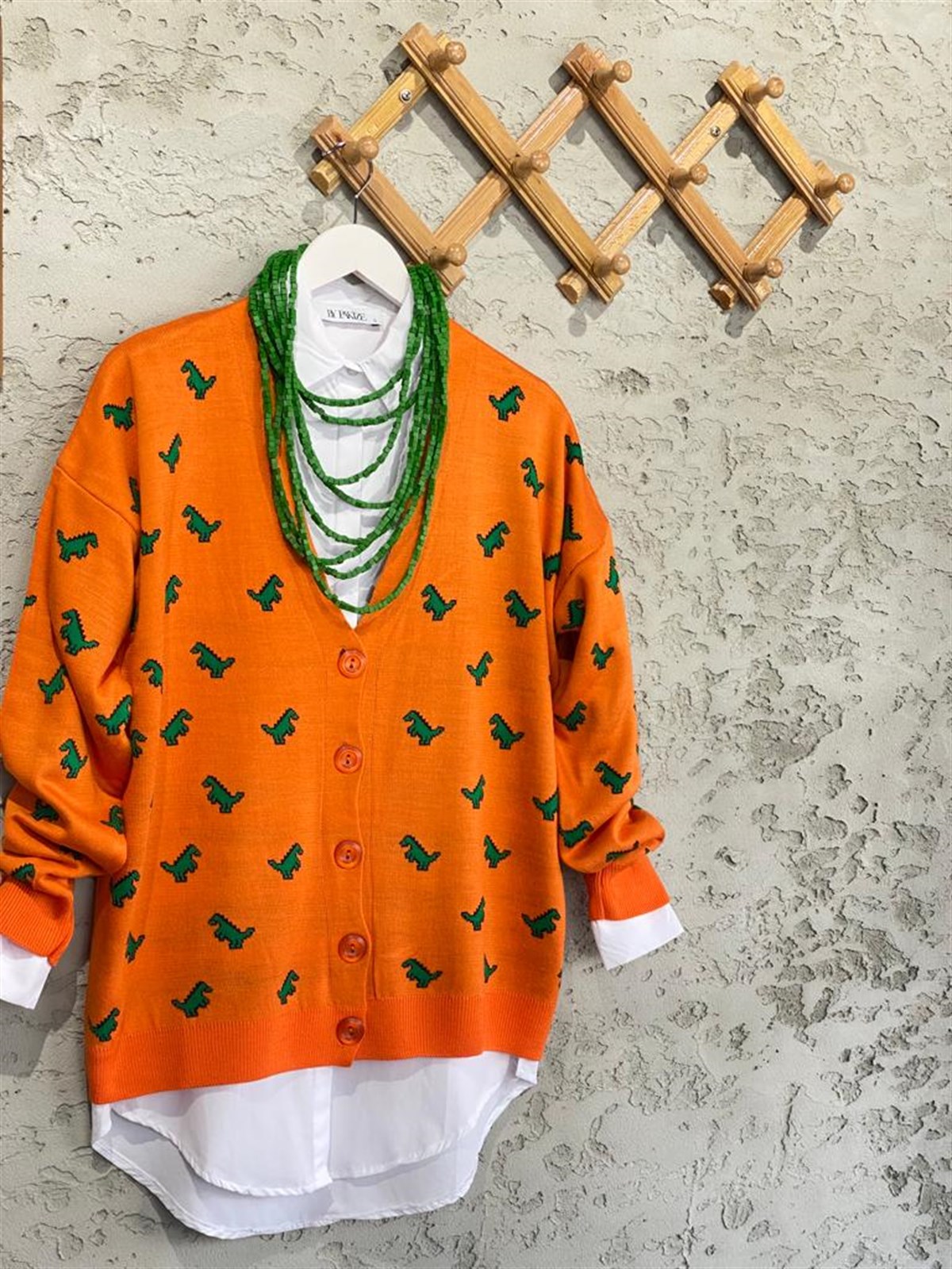 Dinazor Desenli Oversize Hırka (Oranj)