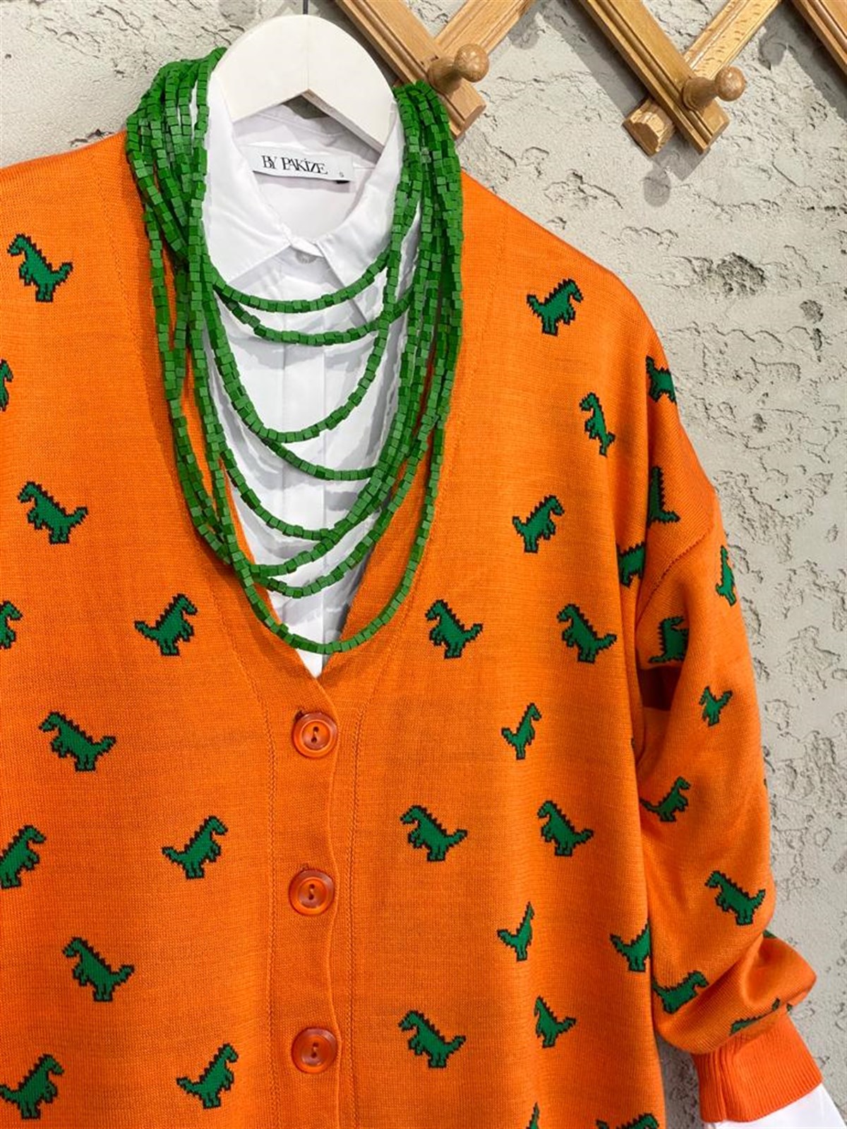 Dinazor Desenli Oversize Hırka (Oranj)