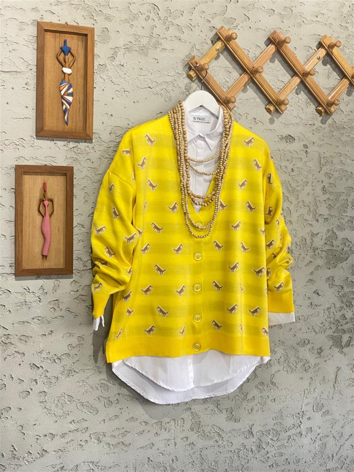 Dinazor Desenli Oversize Hırka (Sarı)