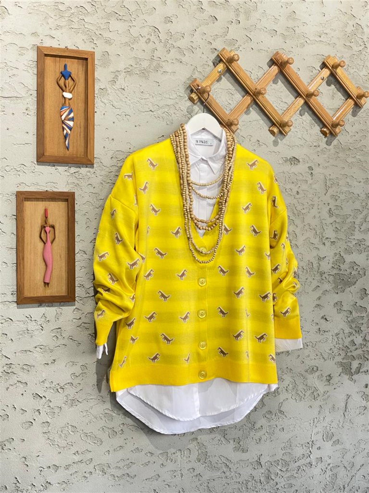 Dinazor Desenli Oversize Hırka (Sarı)