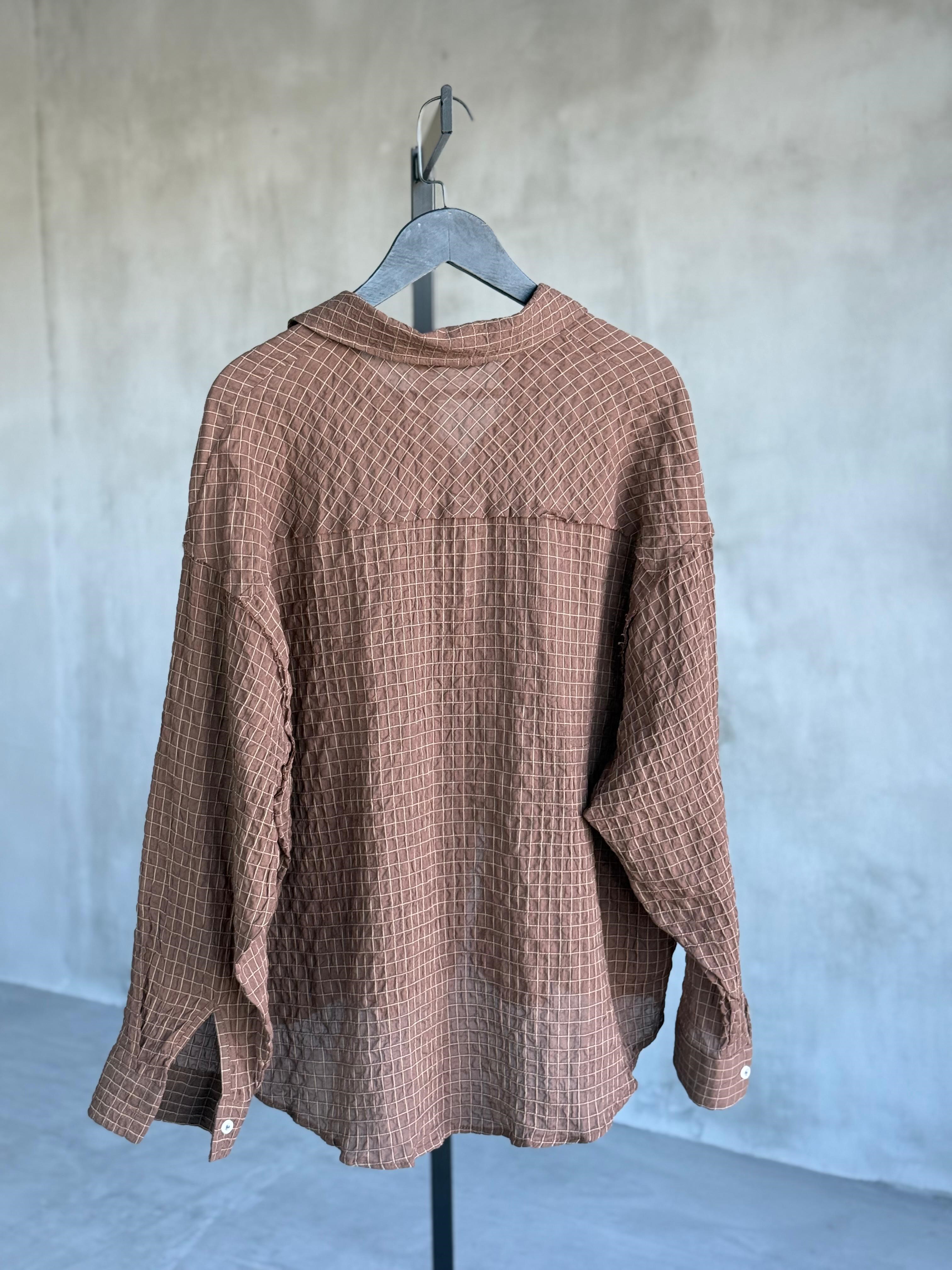 Dış Dikişli Oversize Kareli Gömlek (Kahve)
