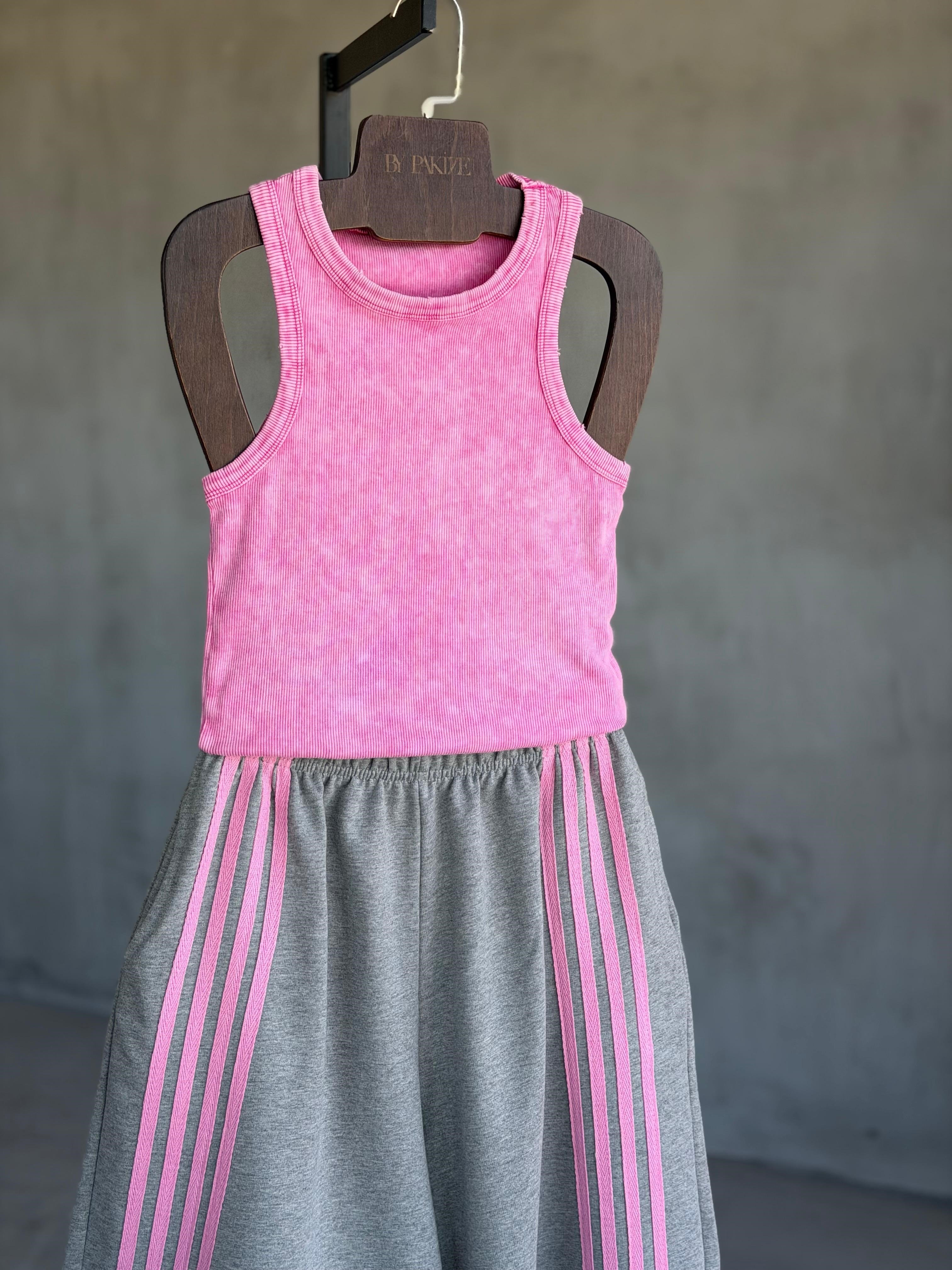 Dört Şeritli Şehir Boy Şort (Pembe)