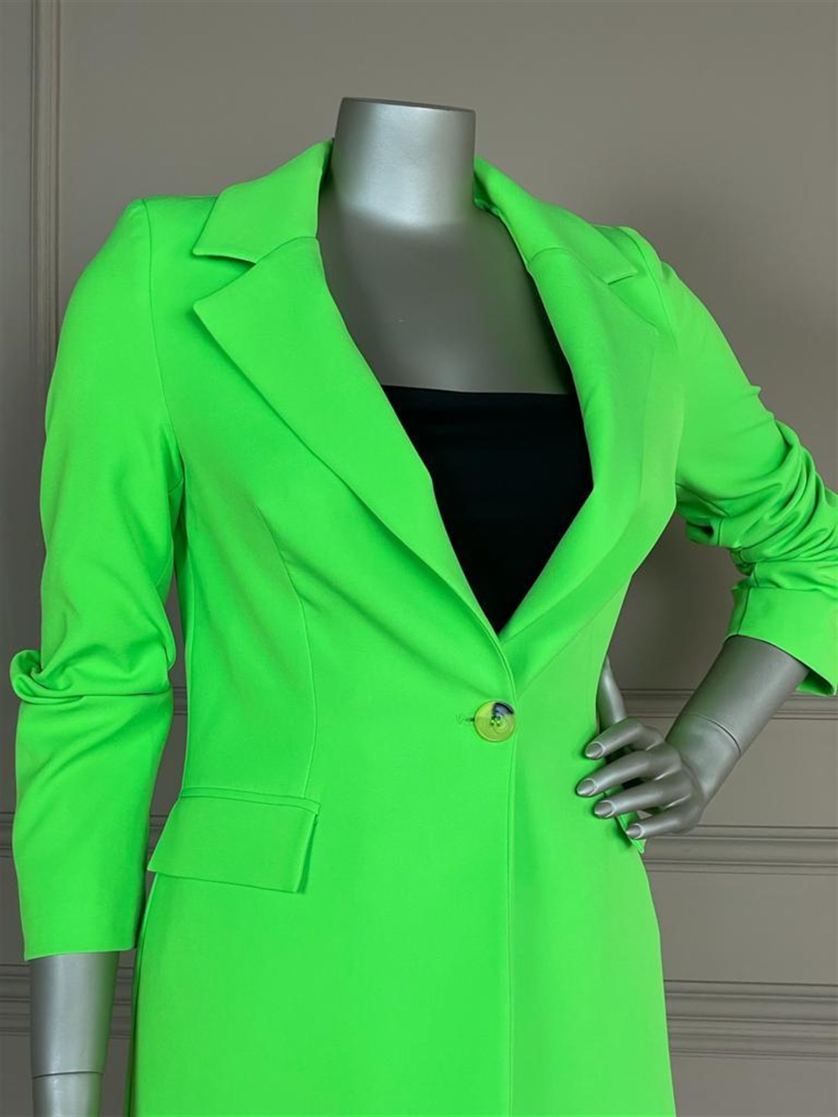 Düğme Detaylı Blazer Ceket (Fıstık Yeşili)