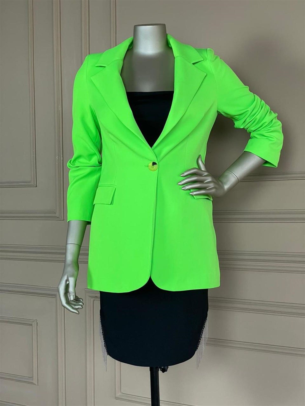 Düğme Detaylı Blazer Ceket (Fıstık Yeşili)