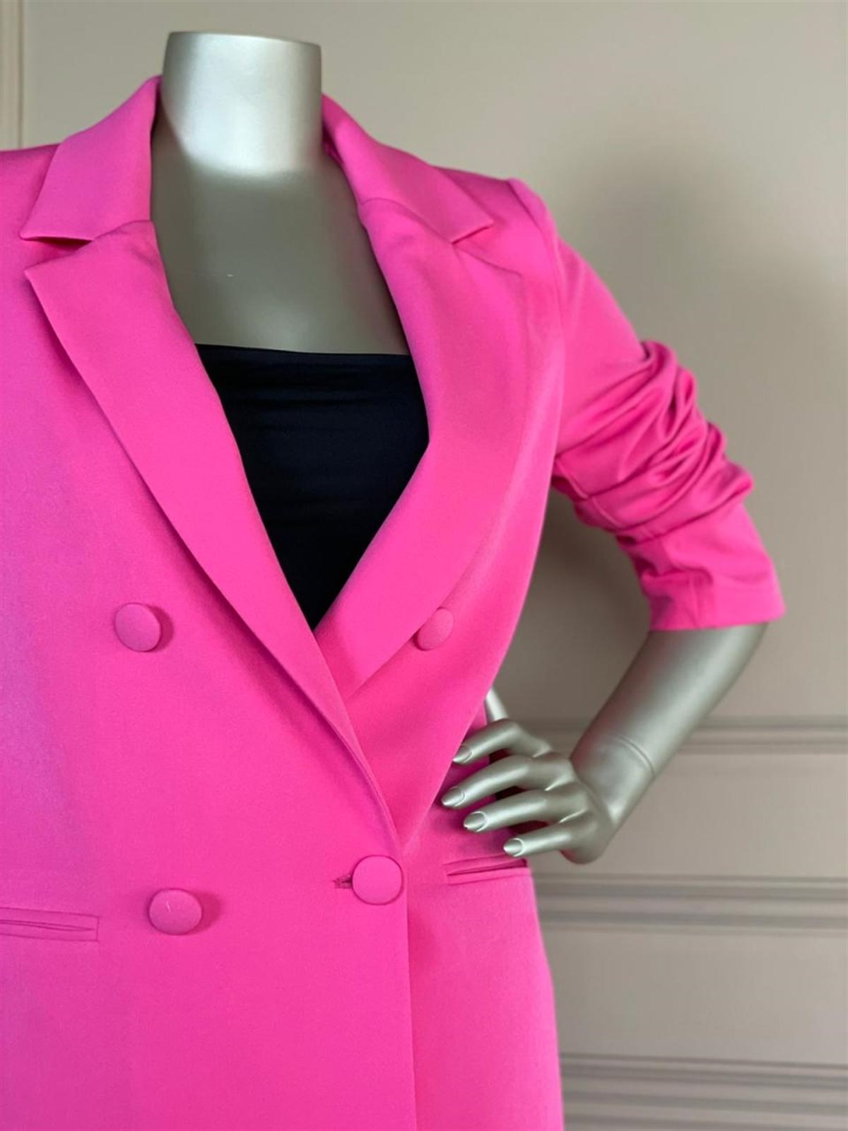 Düğme Detaylı Blazer Ceket (Fuşya)