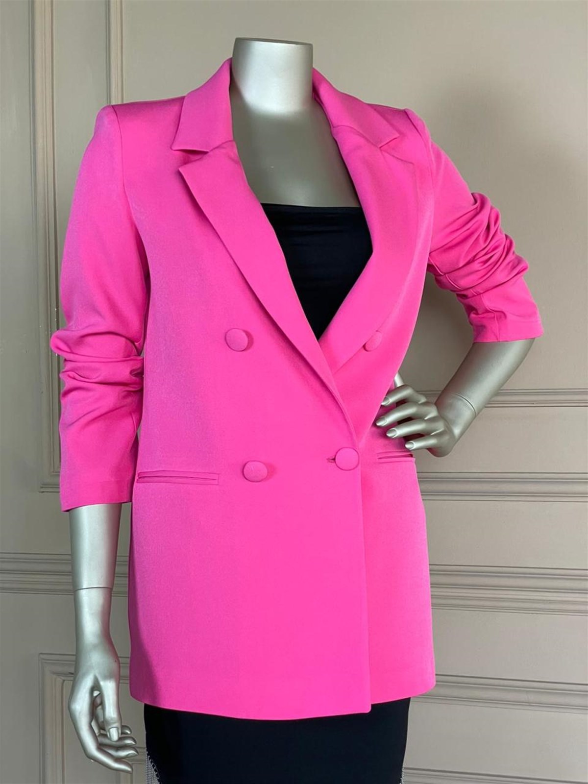 Düğme Detaylı Blazer Ceket (Fuşya)