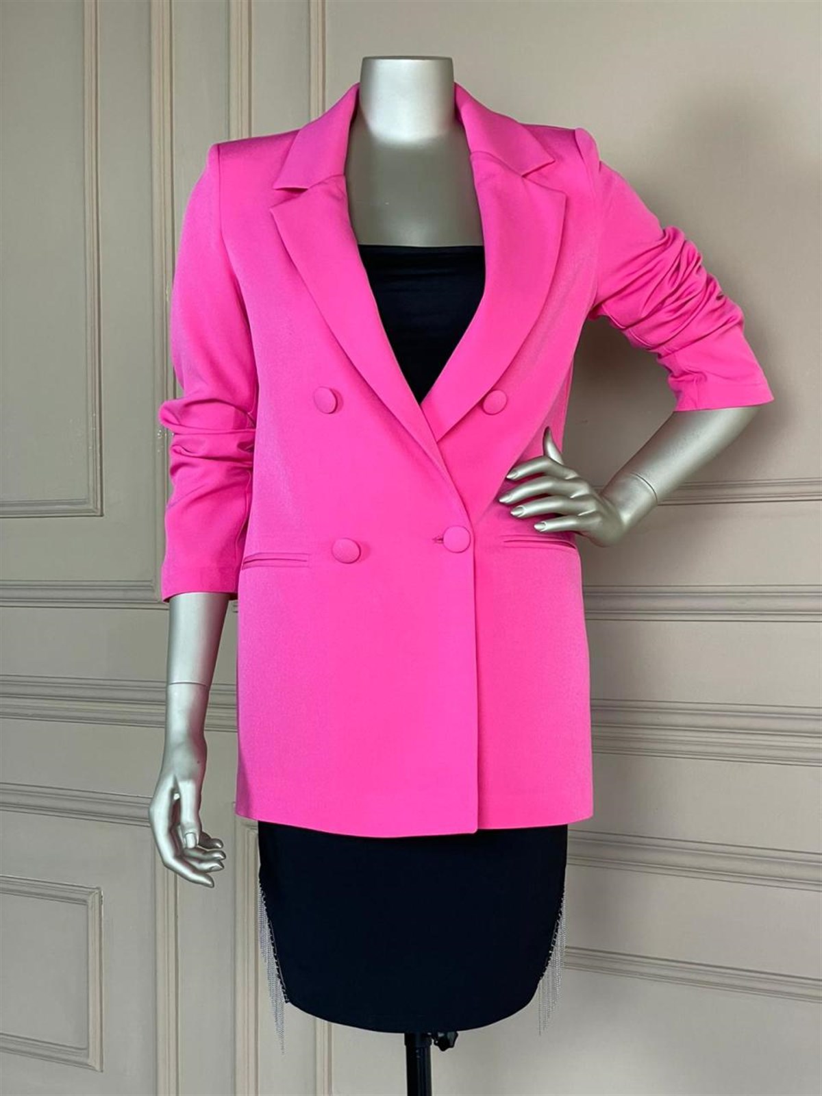 Düğme Detaylı Blazer Ceket (Fuşya)