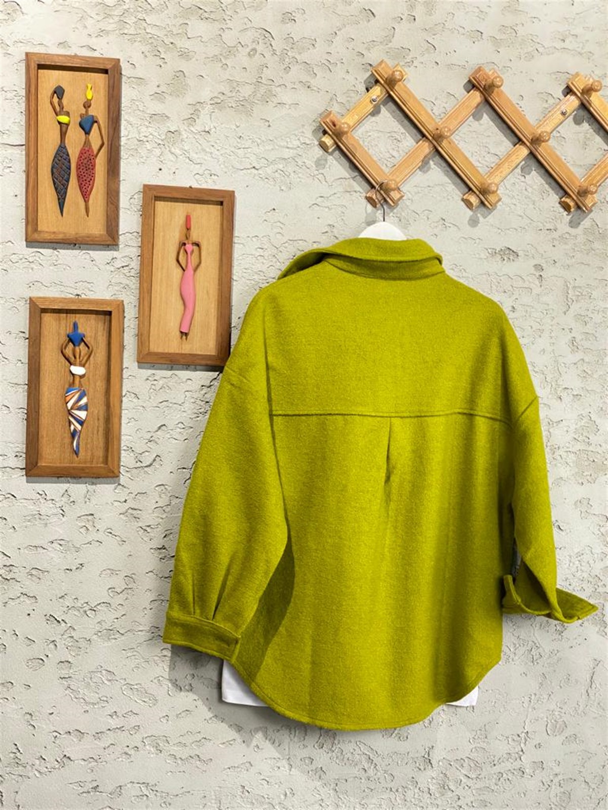 Düğmeli Oversize Kaşe Ceket (Yağ Yeşili)