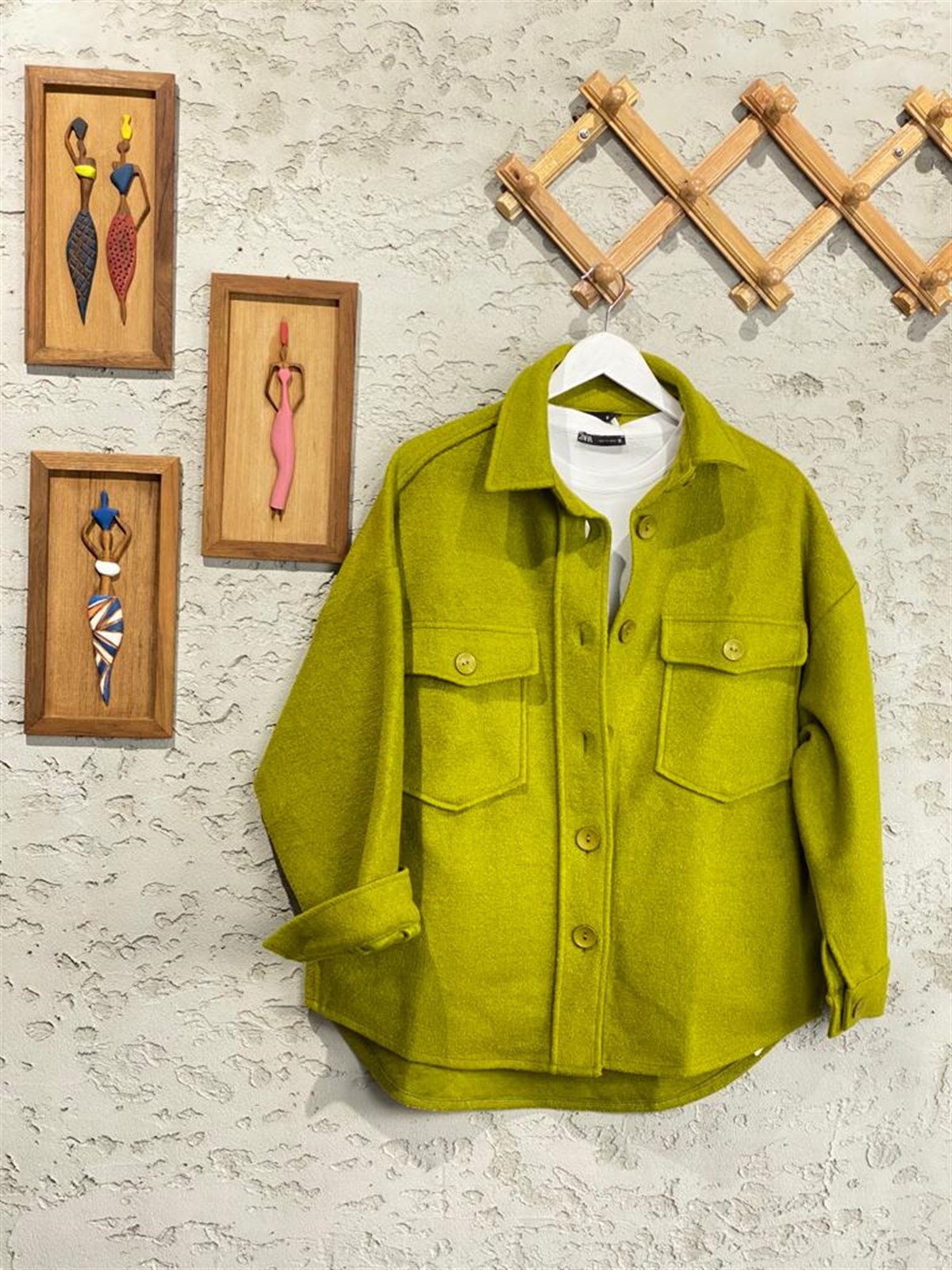 Düğmeli Oversize Kaşe Ceket (Yağ Yeşili)