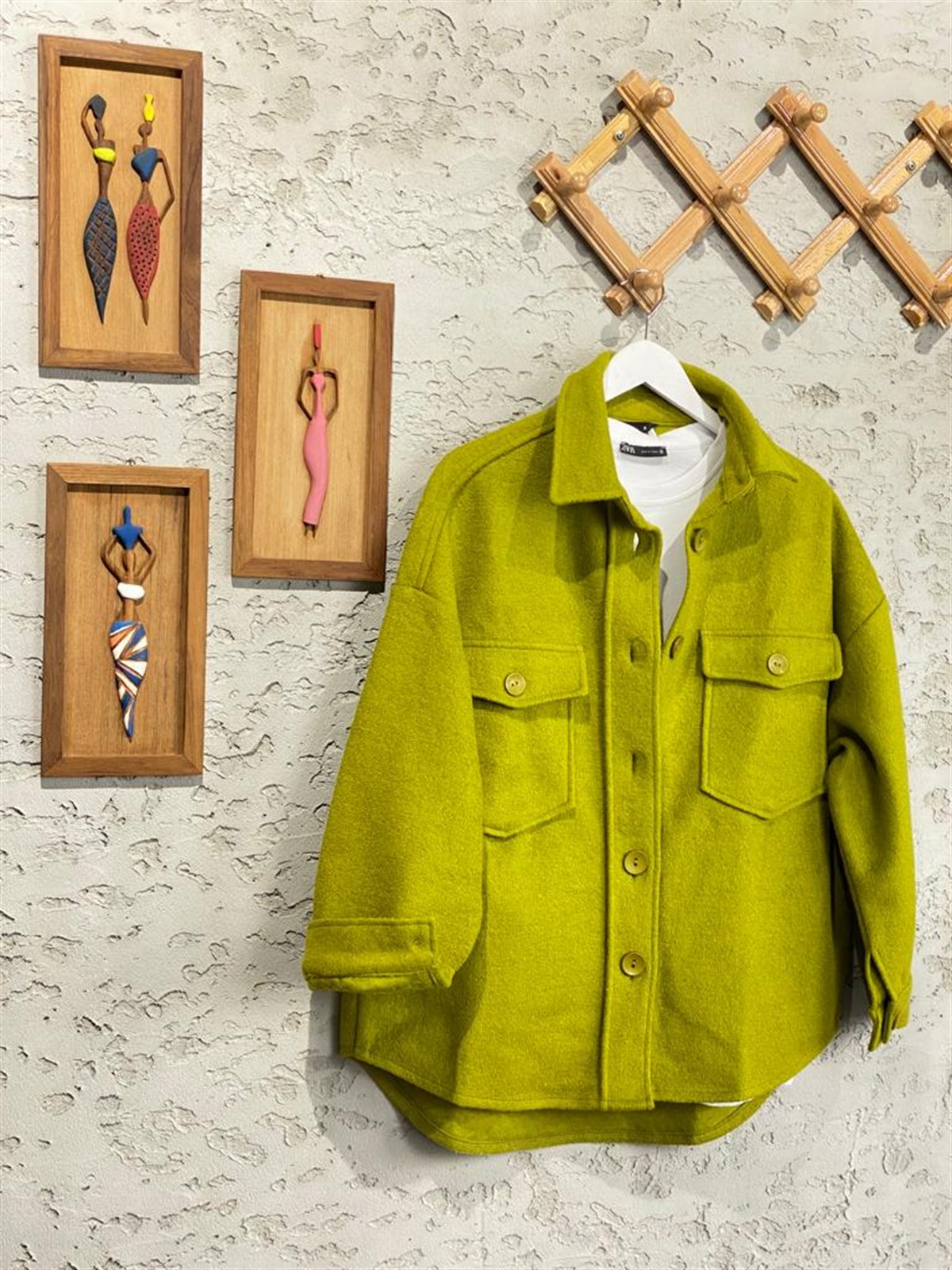 Düğmeli Oversize Kaşe Ceket (Yağ Yeşili)