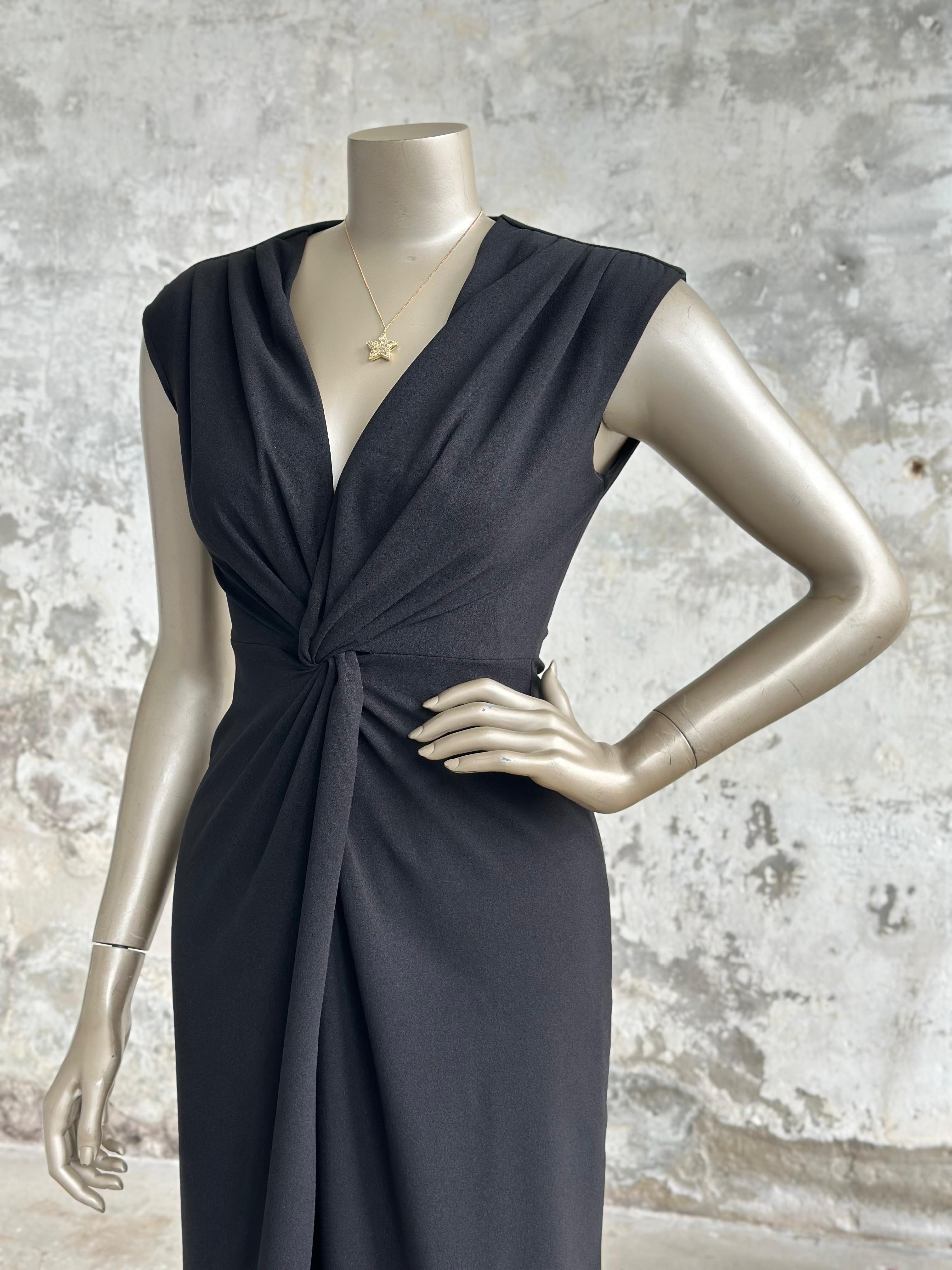 Düğüm Detaylı Kruvaze Yaka Elbise (Siyah)