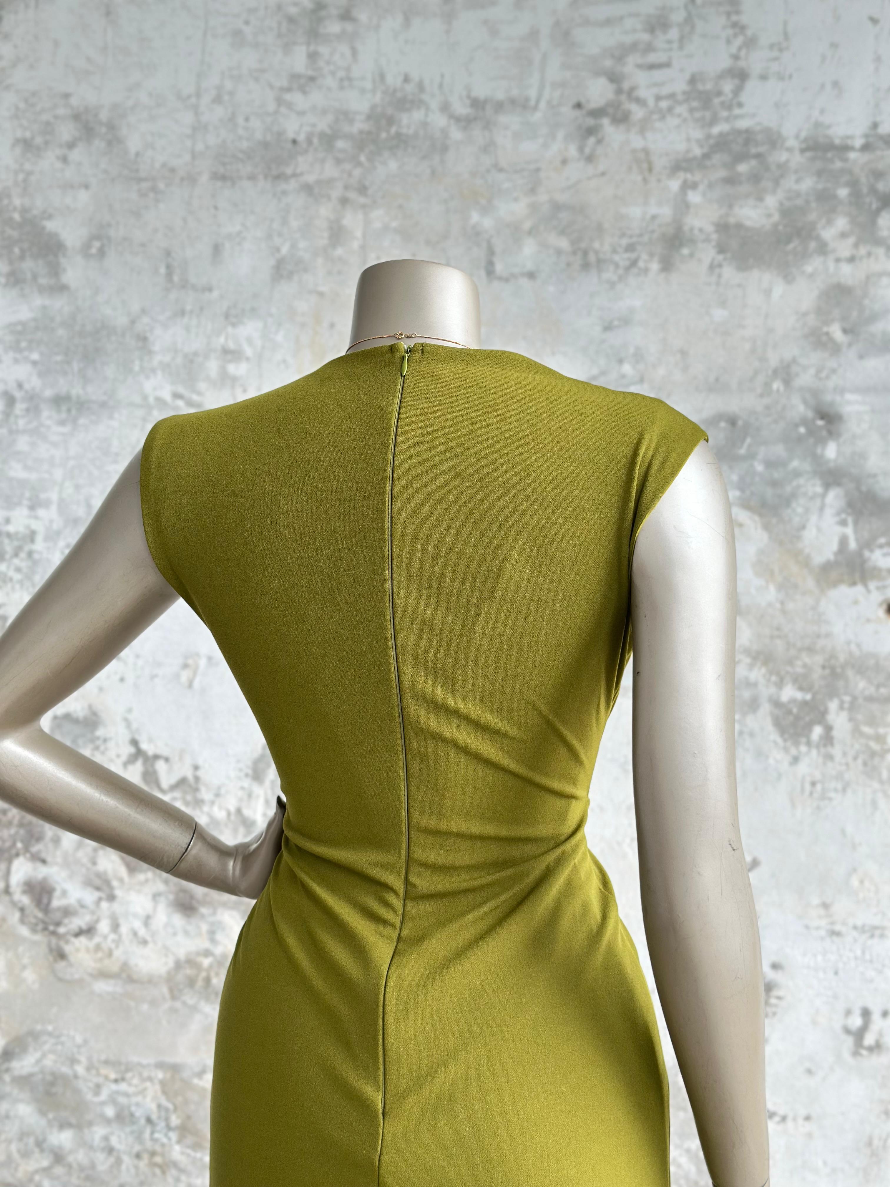 Düğüm Detaylı Kruvaze Yaka Elbise (Yağ Yeşili)