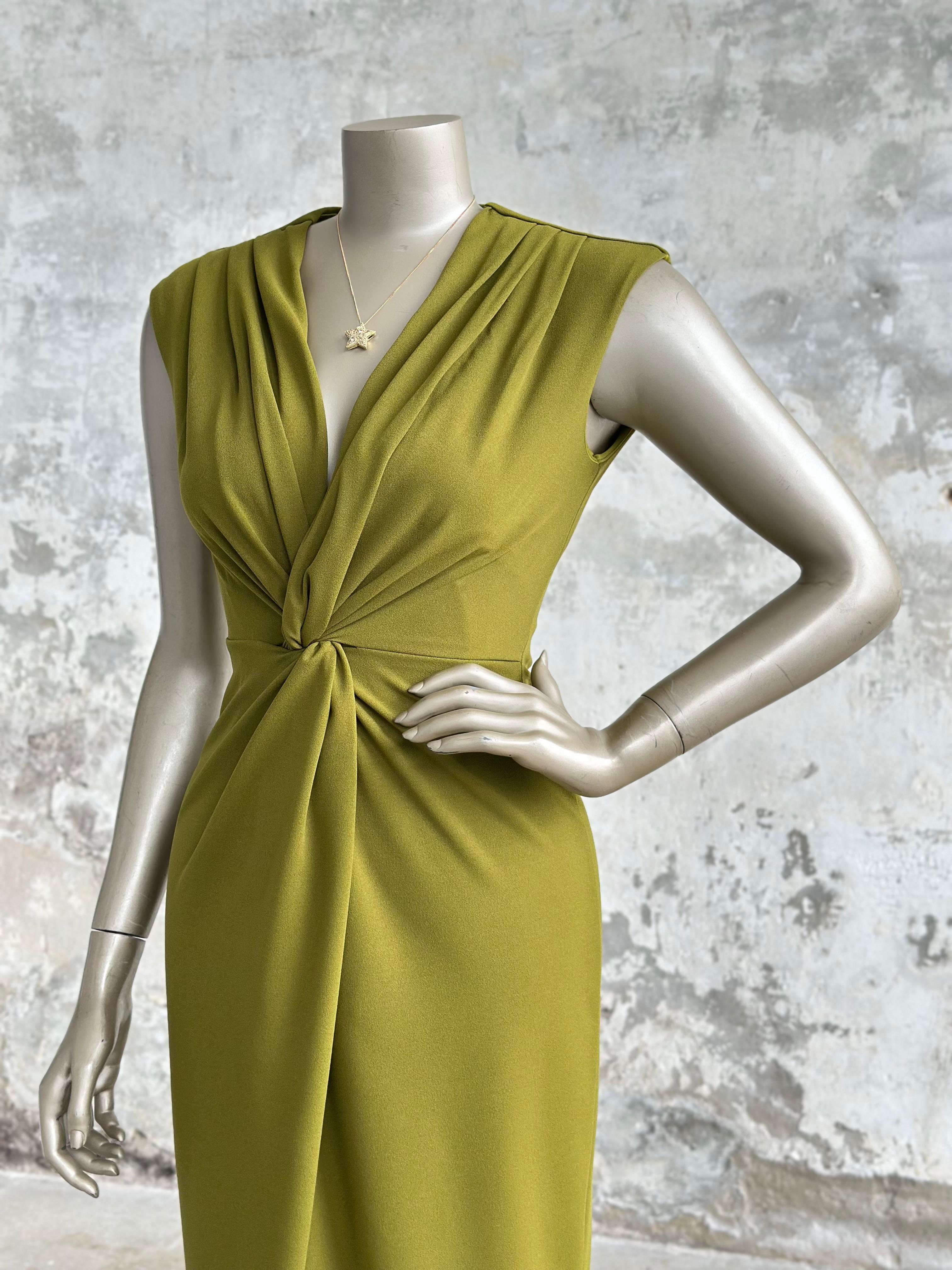 Düğüm Detaylı Kruvaze Yaka Elbise (Yağ Yeşili)