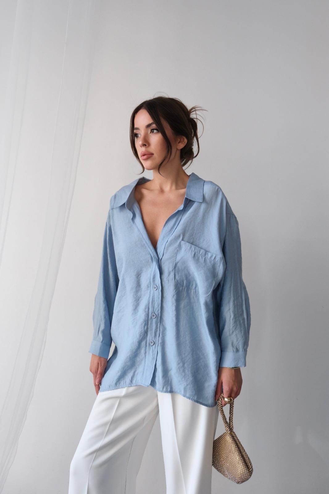 Düşük Omuzlu Oversize Gömlek (Bebe Mavisi)