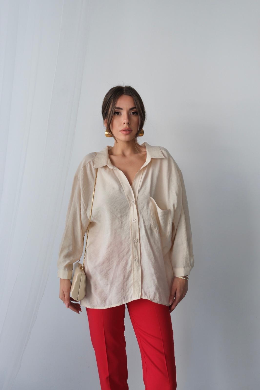Düşük Omuzlu Oversize Gömlek (Bej)