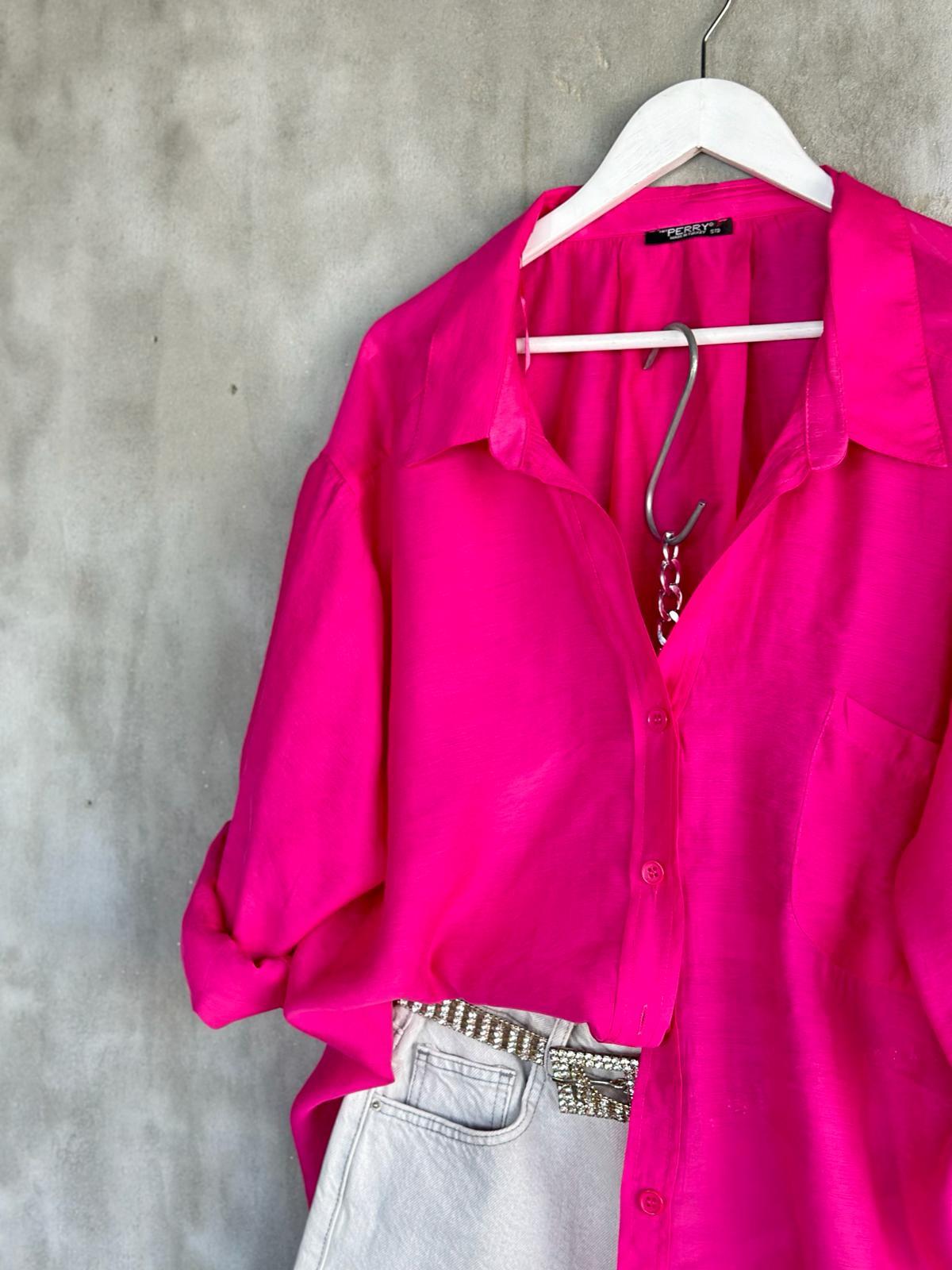 Düşük Omuzlu Oversize Gömlek (Fuşya)