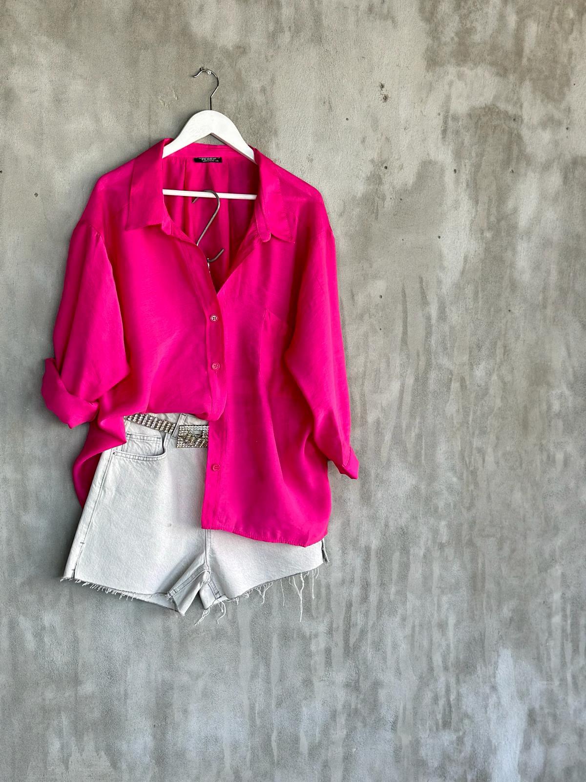 Düşük Omuzlu Oversize Gömlek (Fuşya)