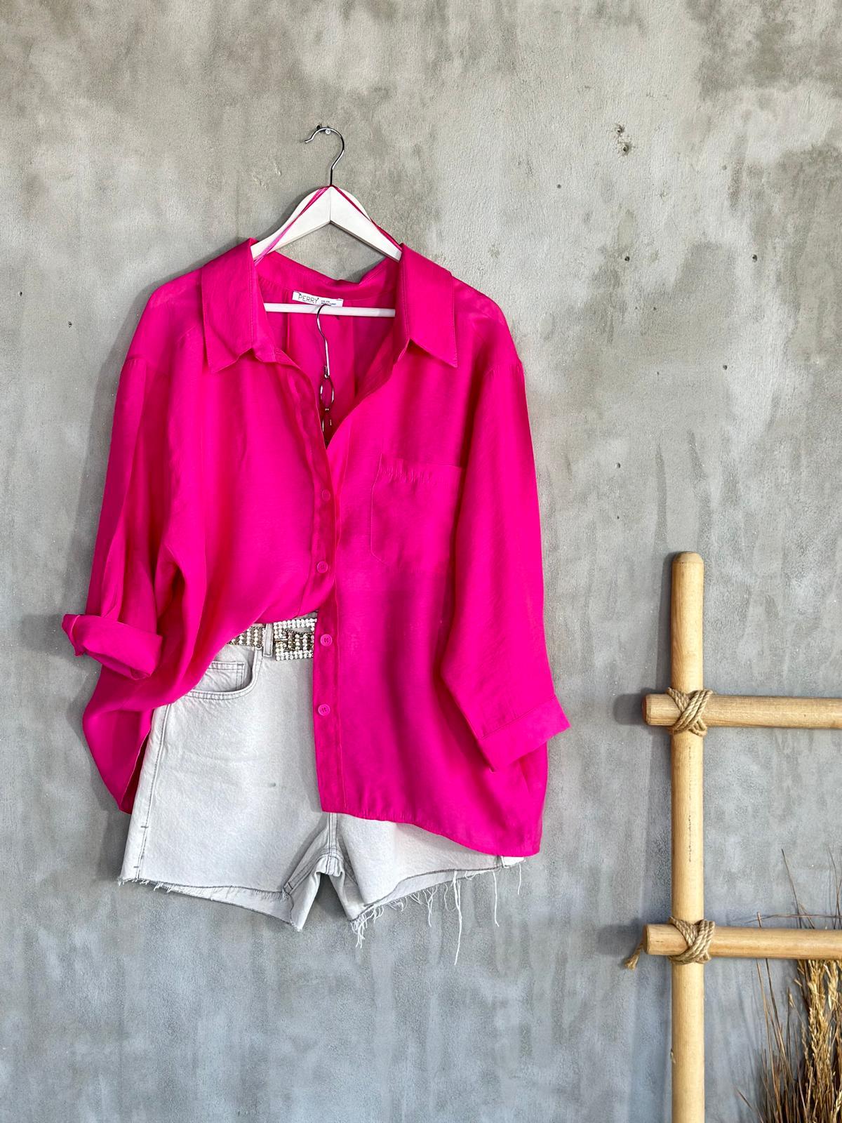 Düşük Omuzlu Oversize Gömlek (Fuşya)